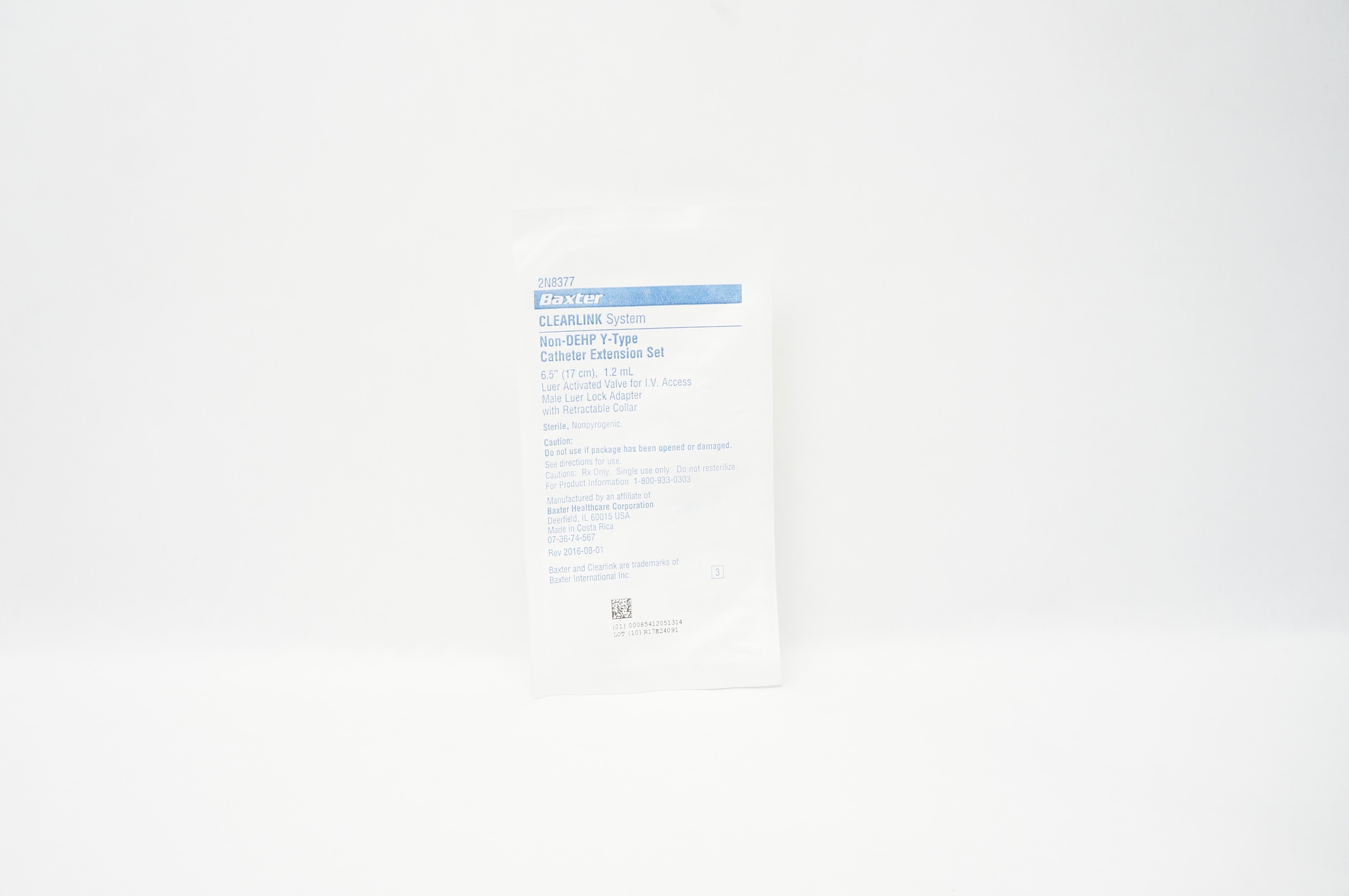 Baxter 2N8377 Clearlink System Non-Dehp Y-Type Cath. Extension Set, 6.5inch, 1.2mL