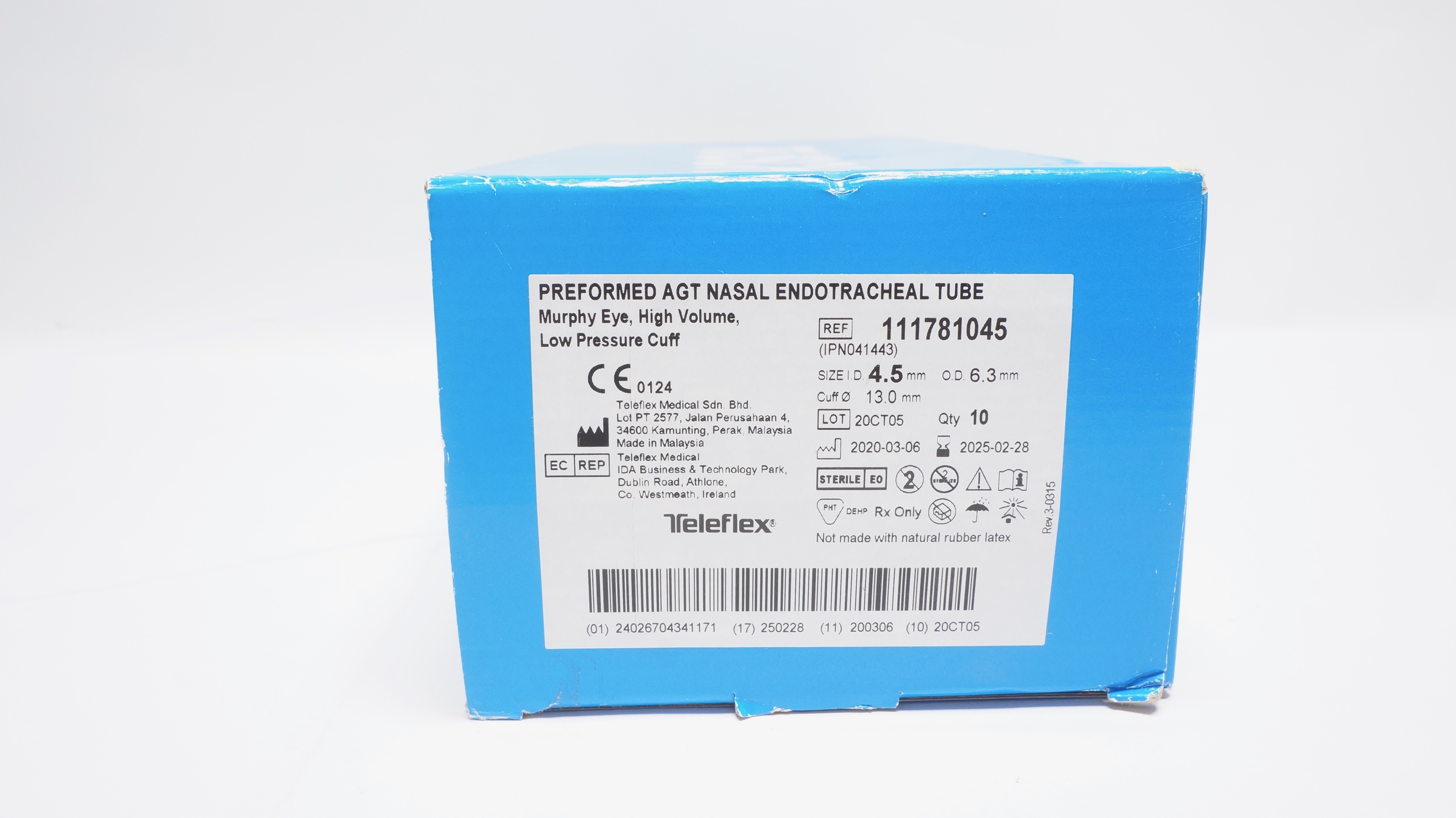 Teleflex 111781045 Preformed Nasal Endotracheal Tube 4.5x6.3 x 13mm-Box of 10(x)