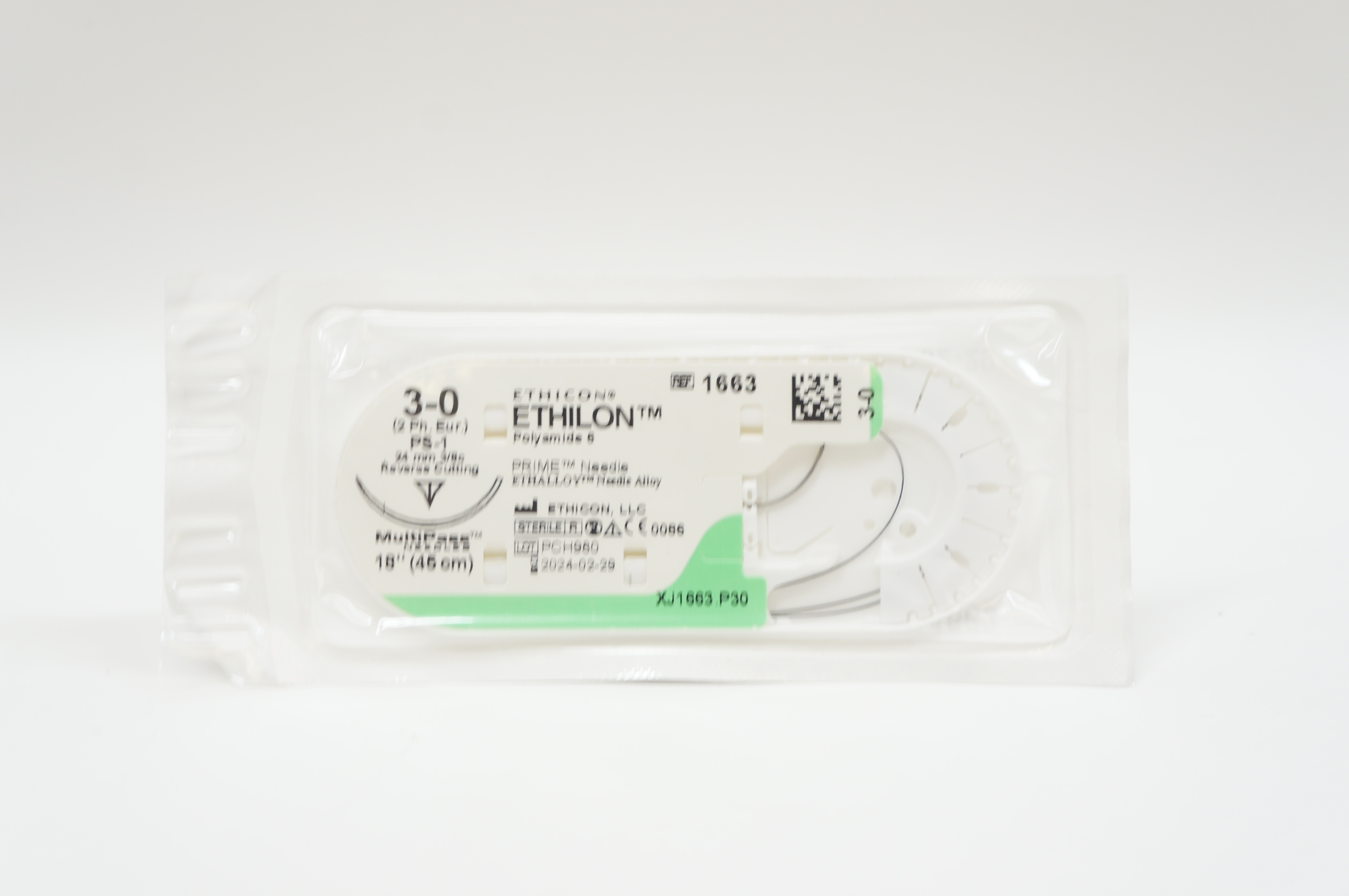 Ethicon 1663 3-0 ETHILON, PS-1, 24mm 3/8c Reverse Cutting, 18inch