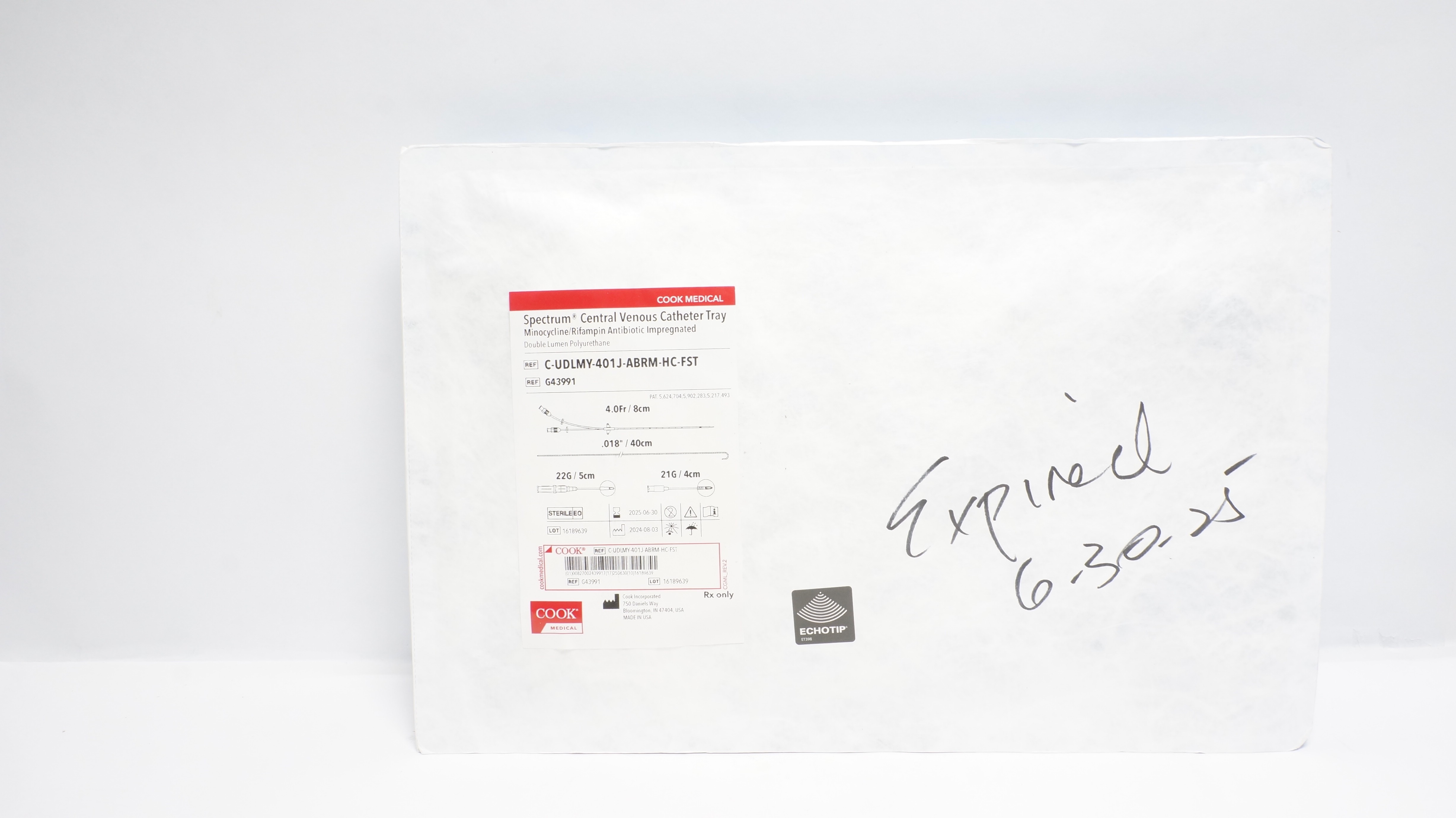 Cook Medical G43991 Spectrum Central Venous Cath. Tray 4 Fr x .018inch (x)