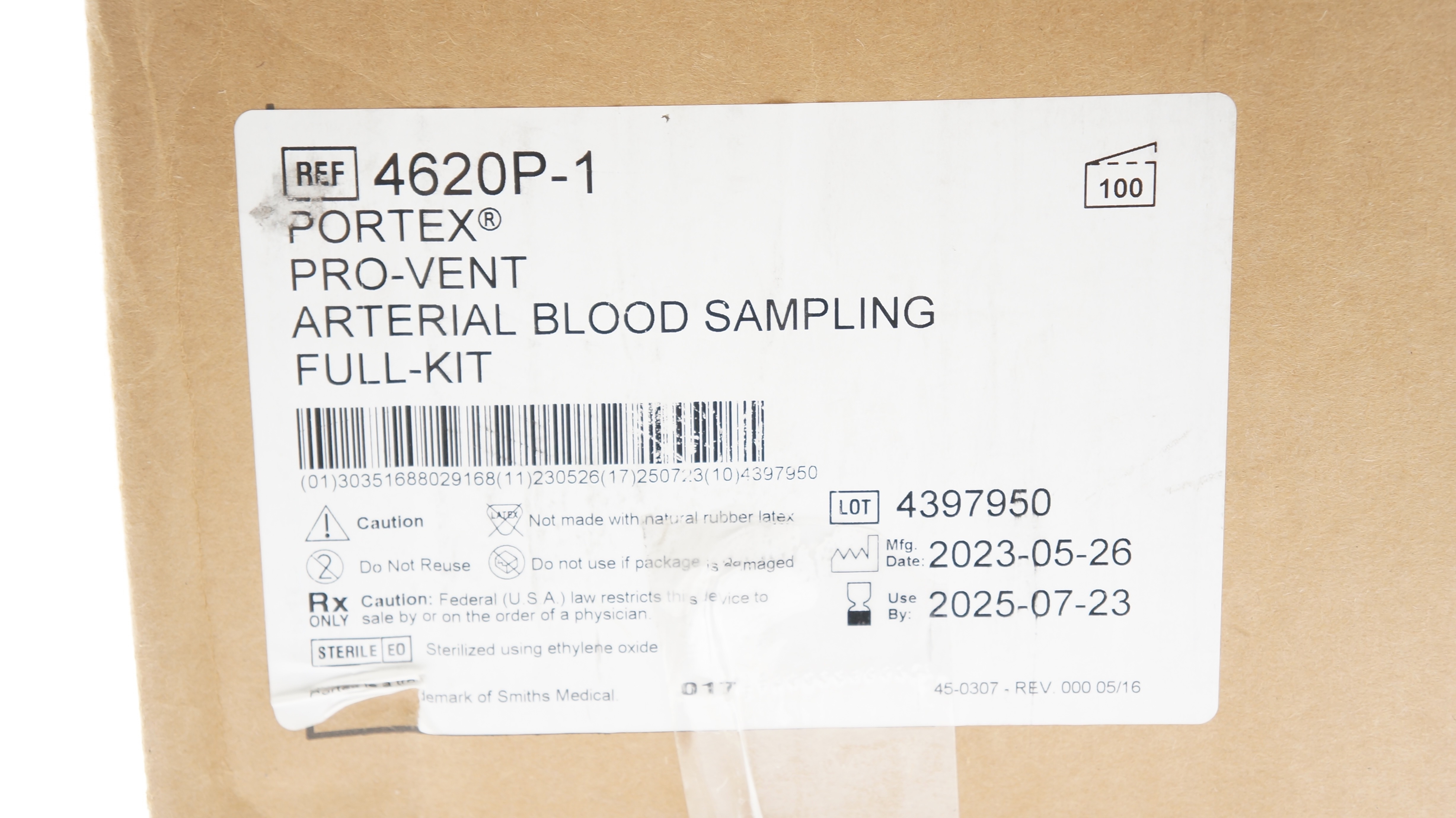 Smiths Medical 4620P-1 Portex Pro-Vent Arterial Blood Sampling Kit - Box of 100