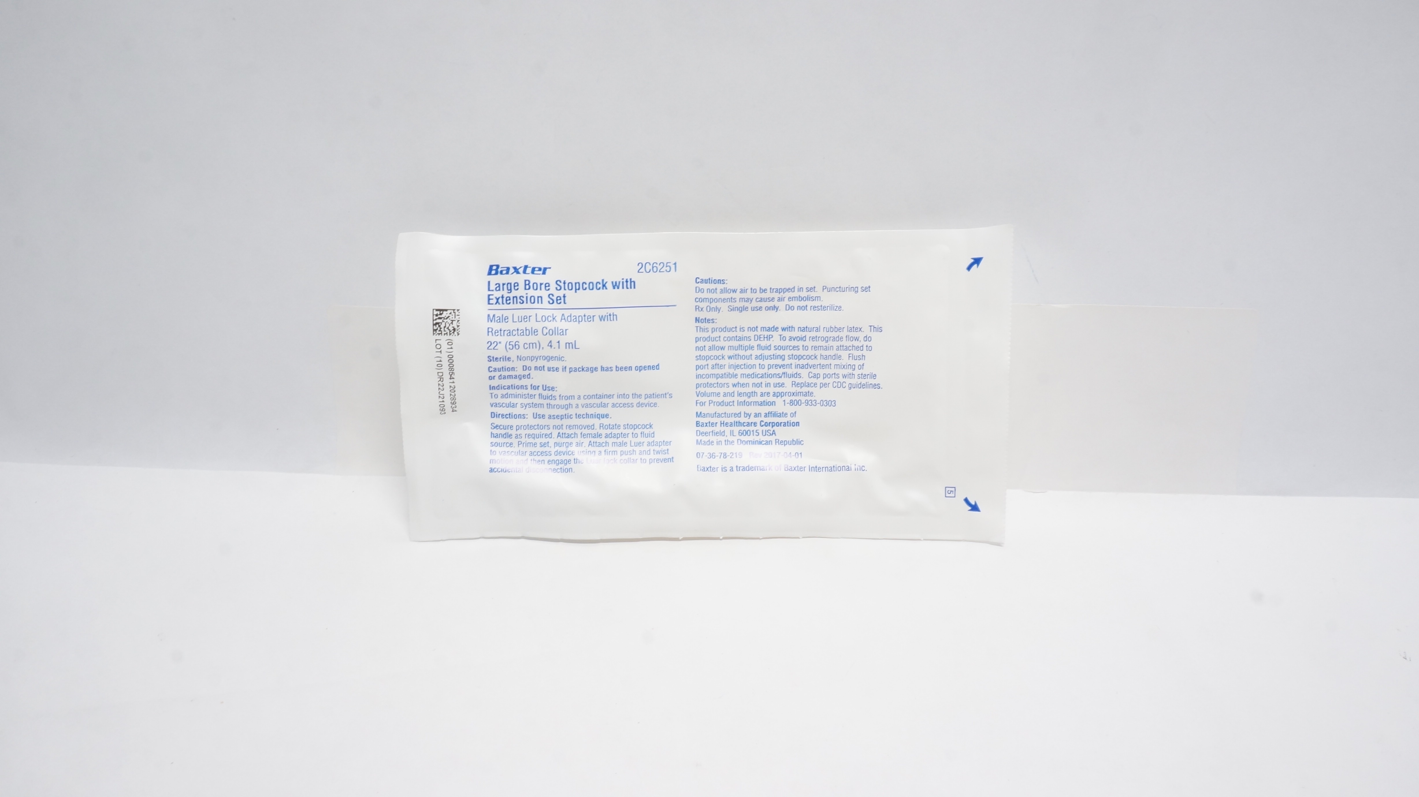 Baxter 2C6251 Large Bore Stopcock W/Extension Set 22In, 4.1mL