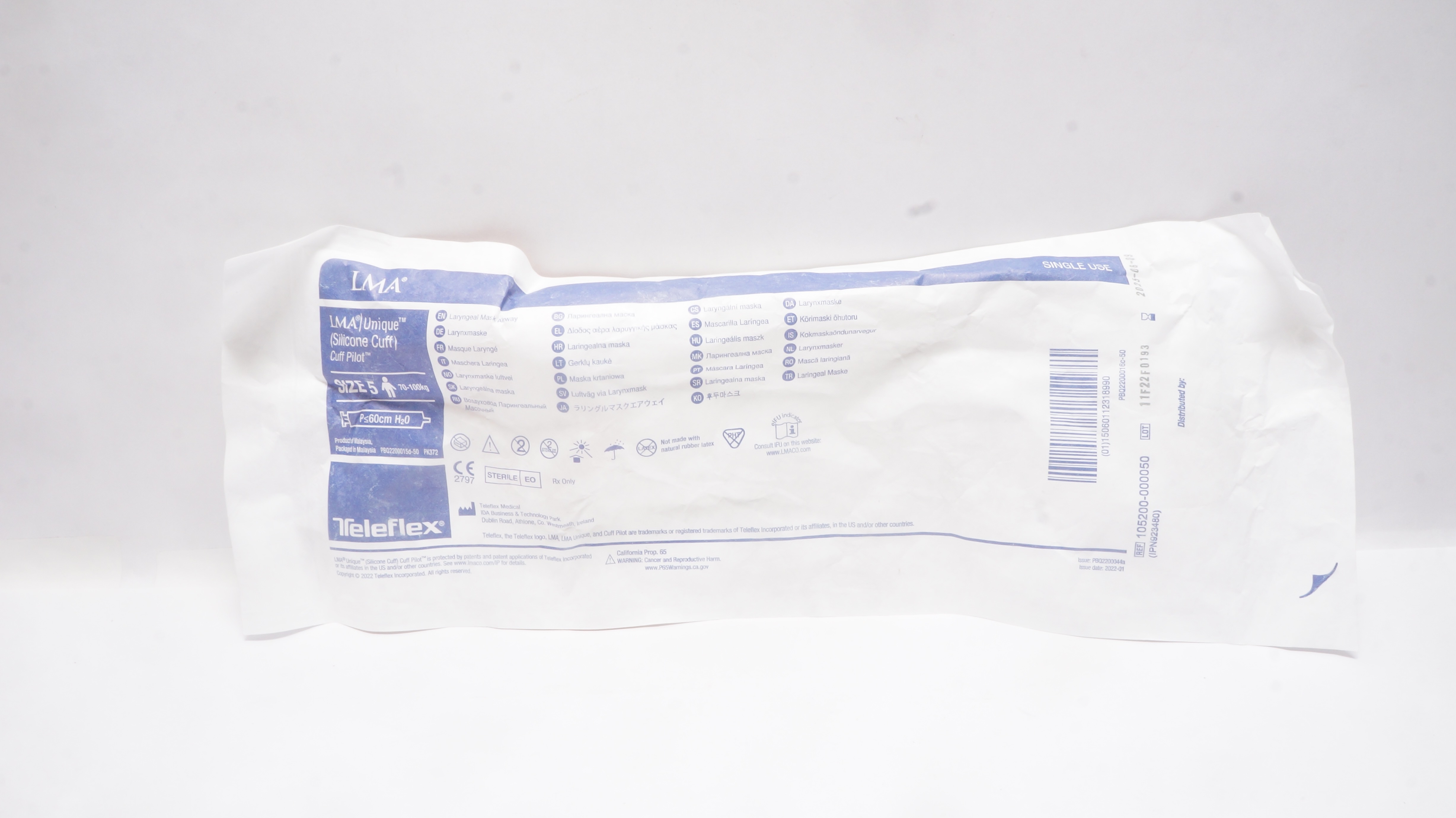 Teleflex 105200-000050 LMA Unique Laryngeal Mask Airway Size: 5, 70-100kg
