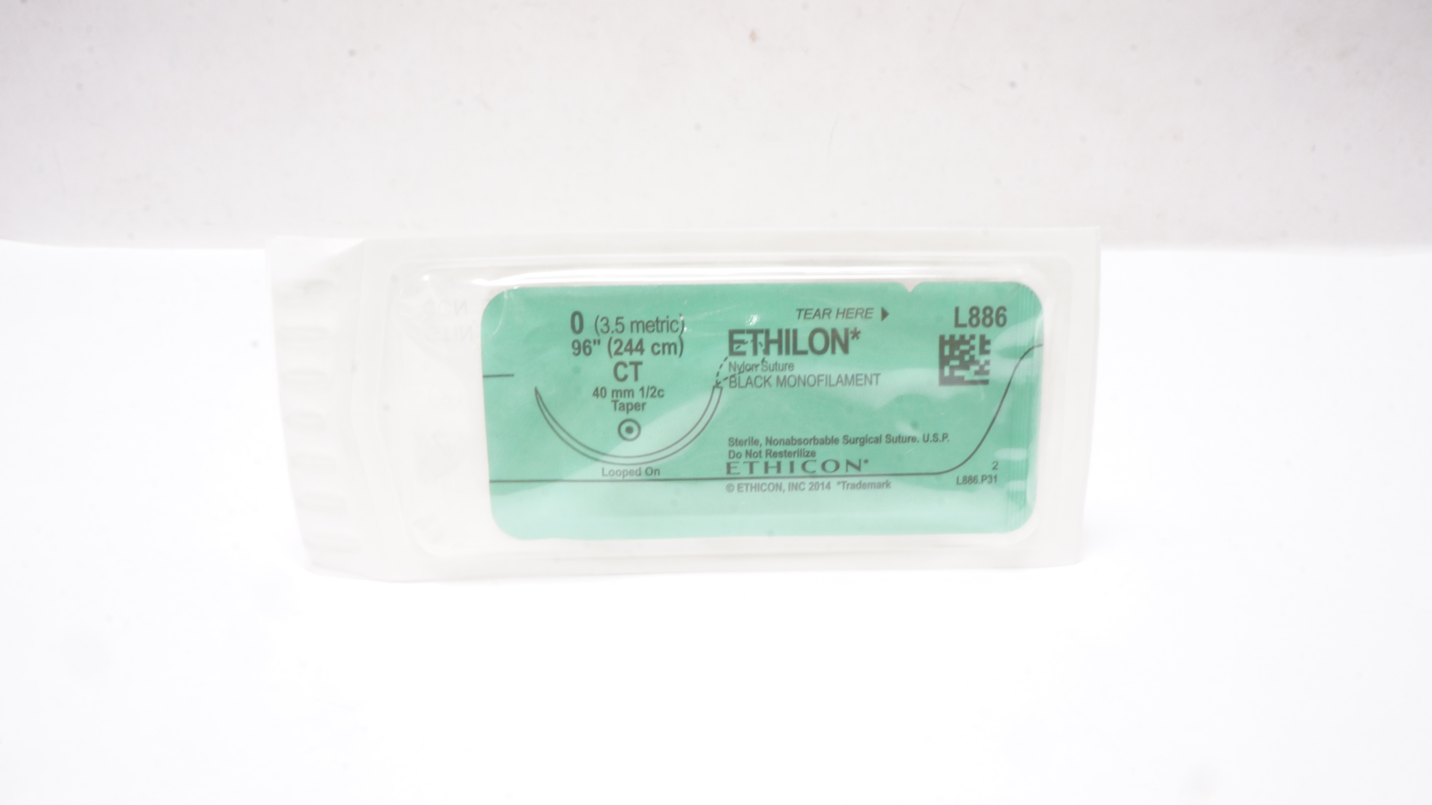 Ethicon L886 0 Ethilon Nylon Stre Black Monofilament CT 40mm 1/2c Taper, 96 inch