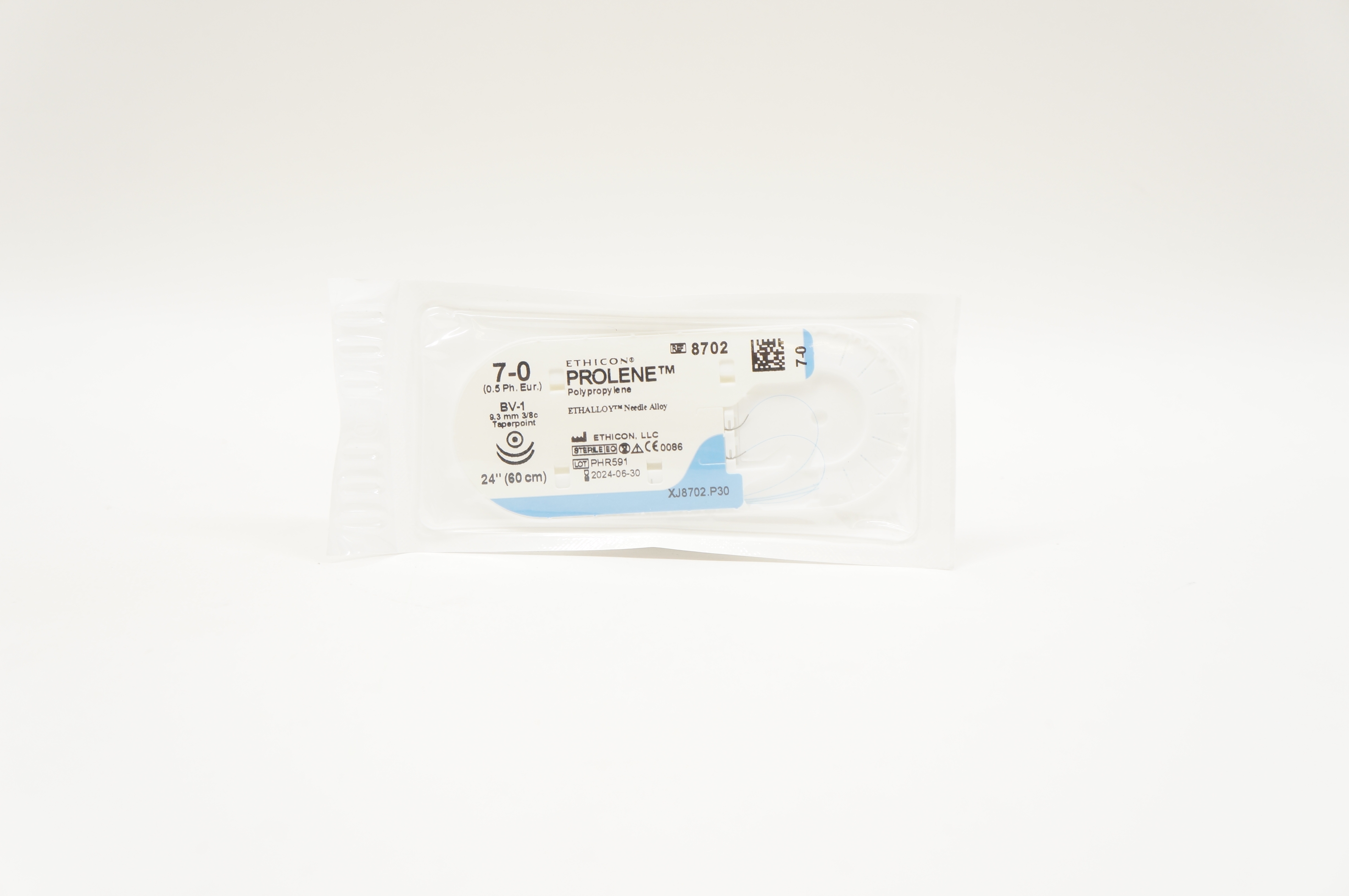 Ethicon 8702 7-0 PROLENE, BV-1, 9.3mm 3/8c Taperpoint, 24inch
