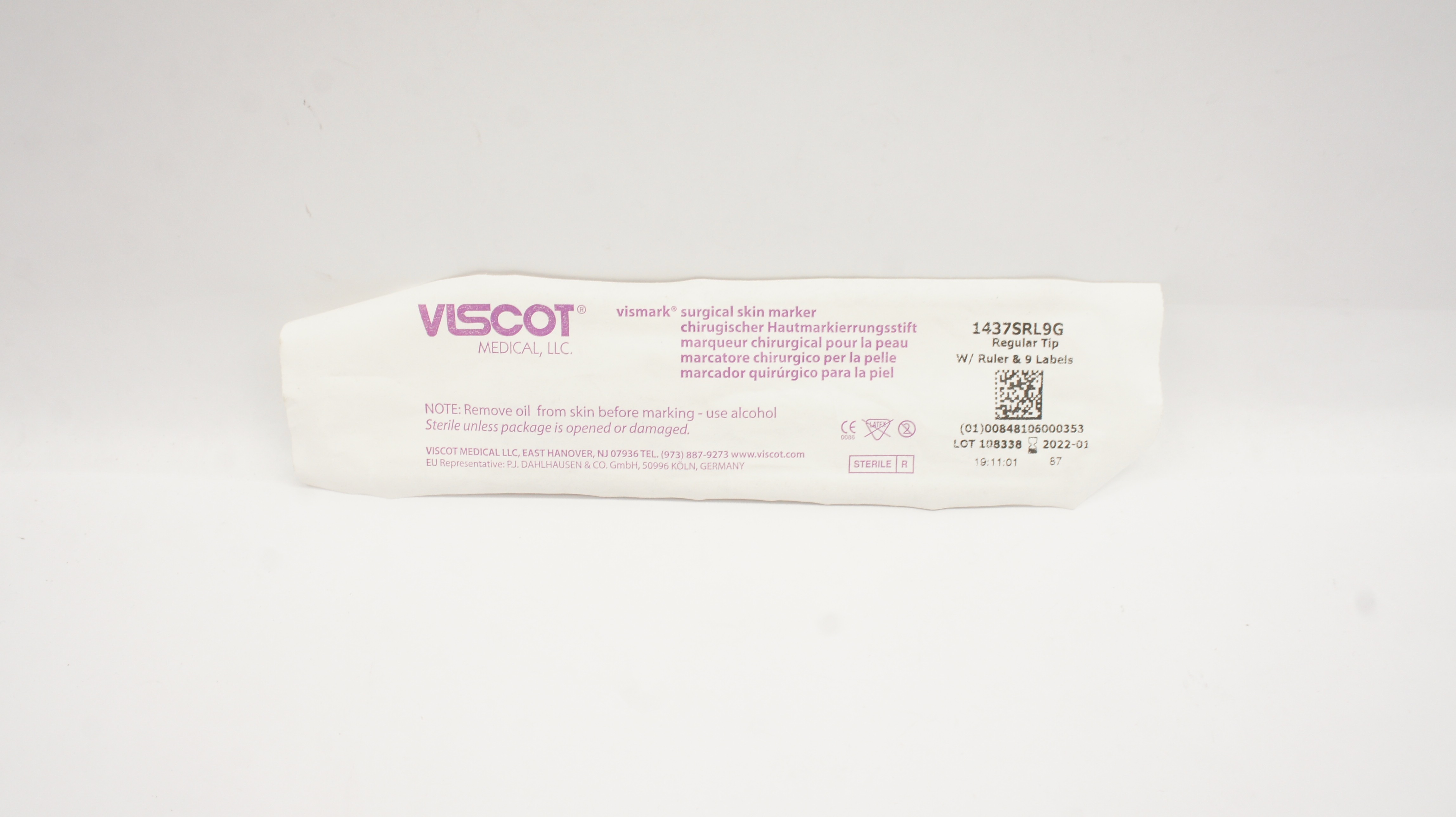 Viscot 1437SRL9G Vismark Surgical Skin Marker Regular Tip w/Ruler & 9 Labels (x)