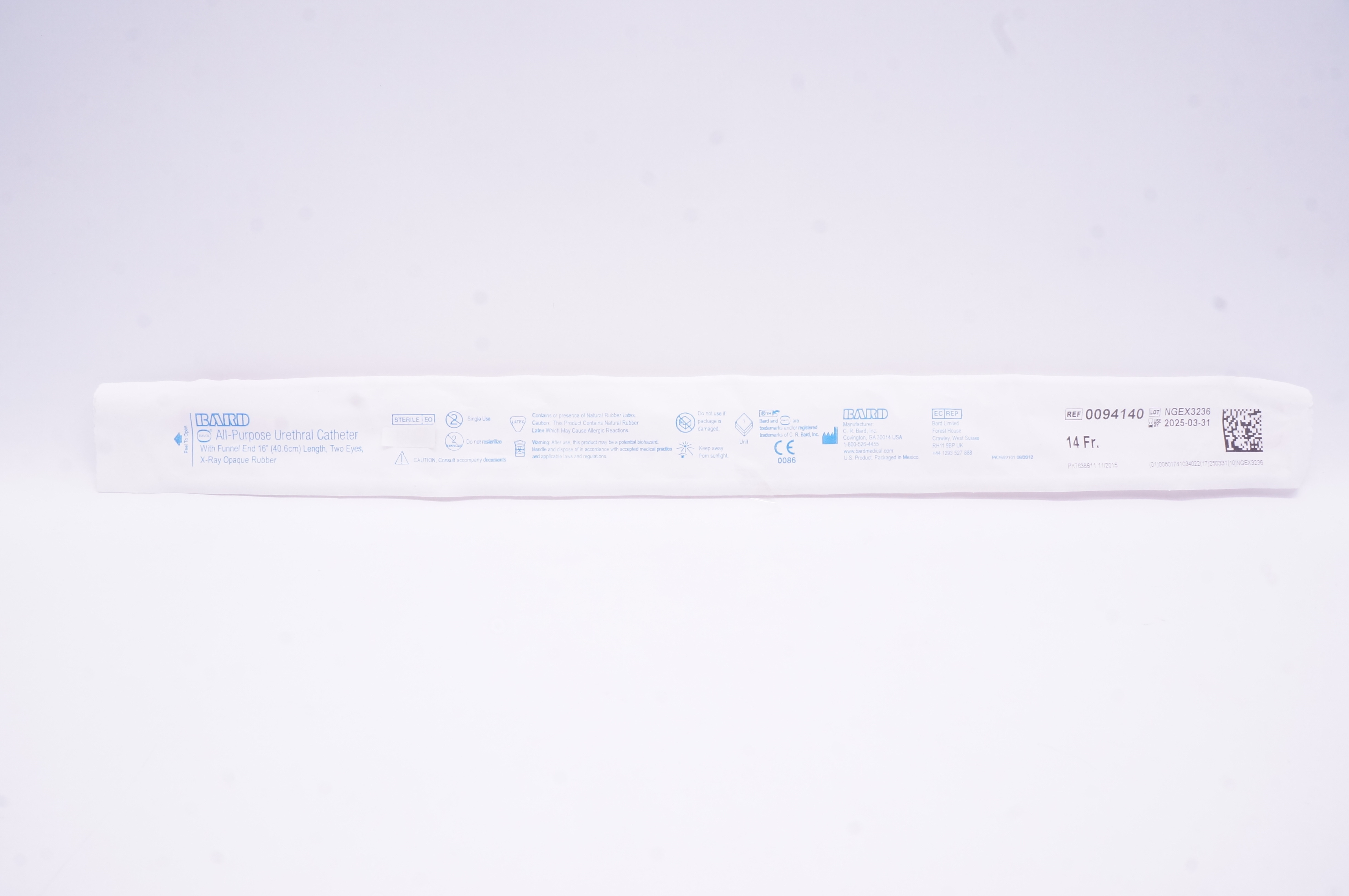 Bard 0094140 Davol All-Purpose Urethral Cath. 14Fr x 16 inch