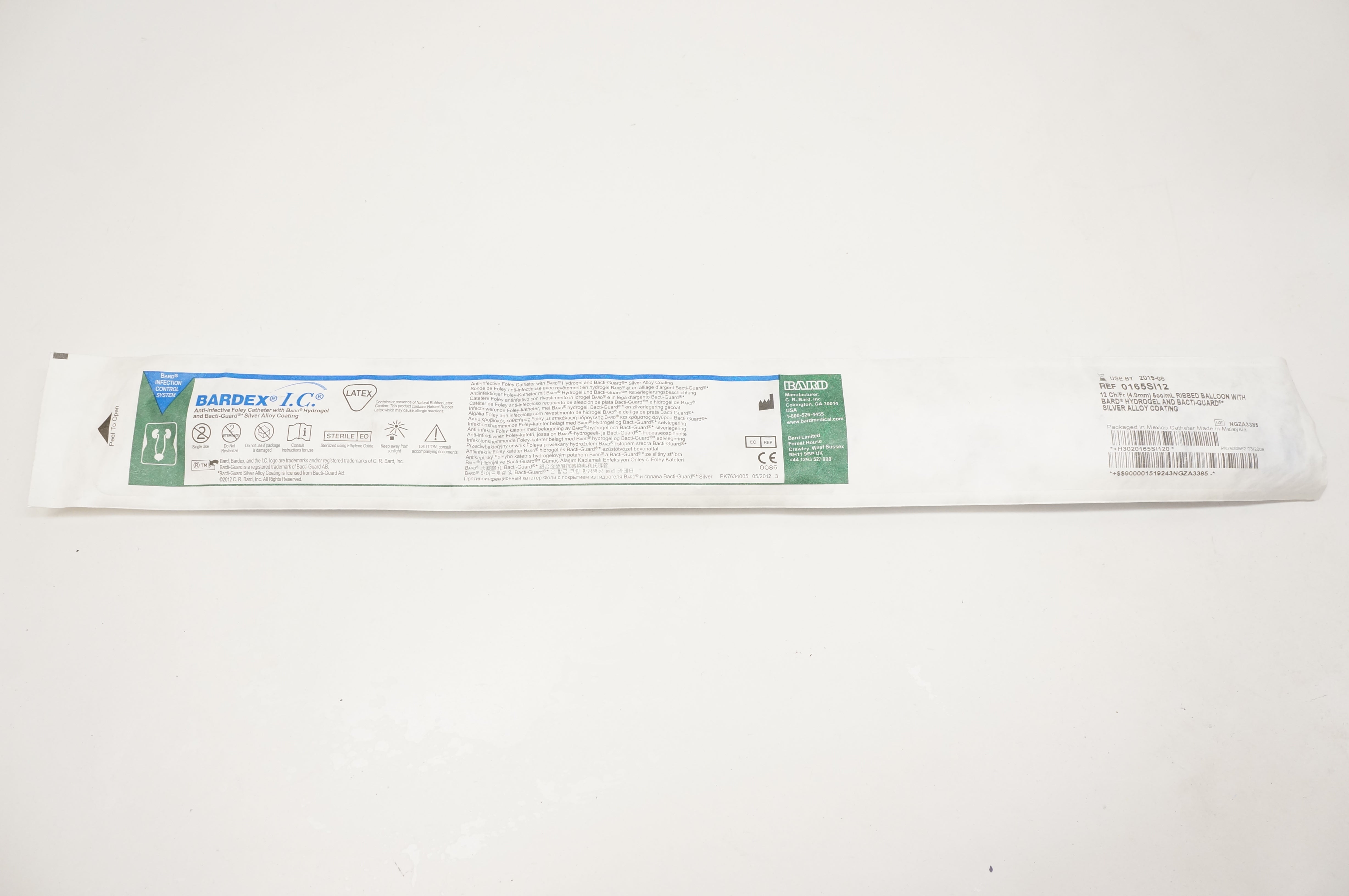 Bard 0165SI12 Bardex IC Anti-Infective Foley Cath. 12Fr x 5cc Ribbed Balloon(x)