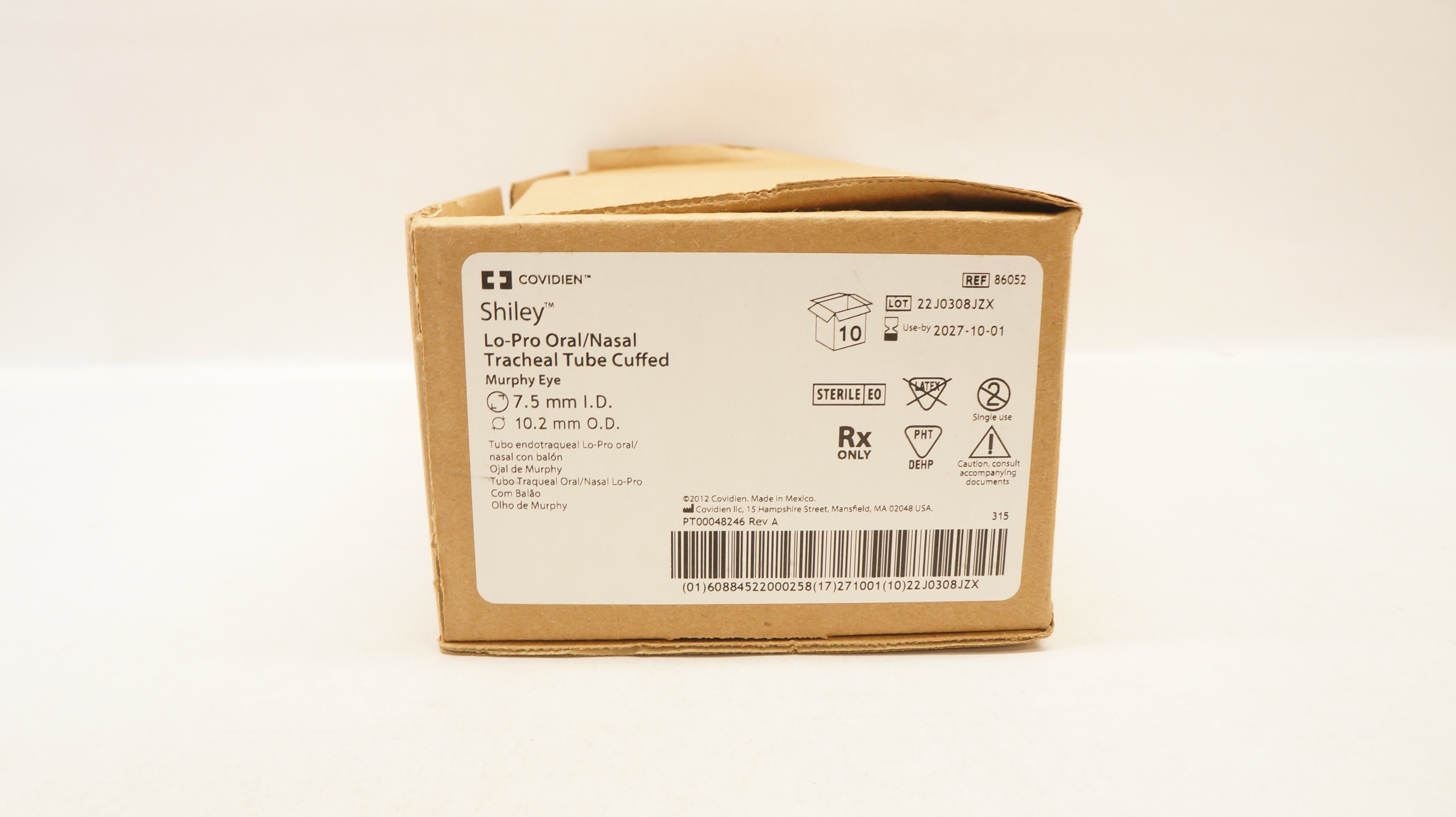 Covidien 86052 Shiley Lo-Pro Oral/Nasal Tracheal Tube 7.5IDx10.2mmOD - Box of 10