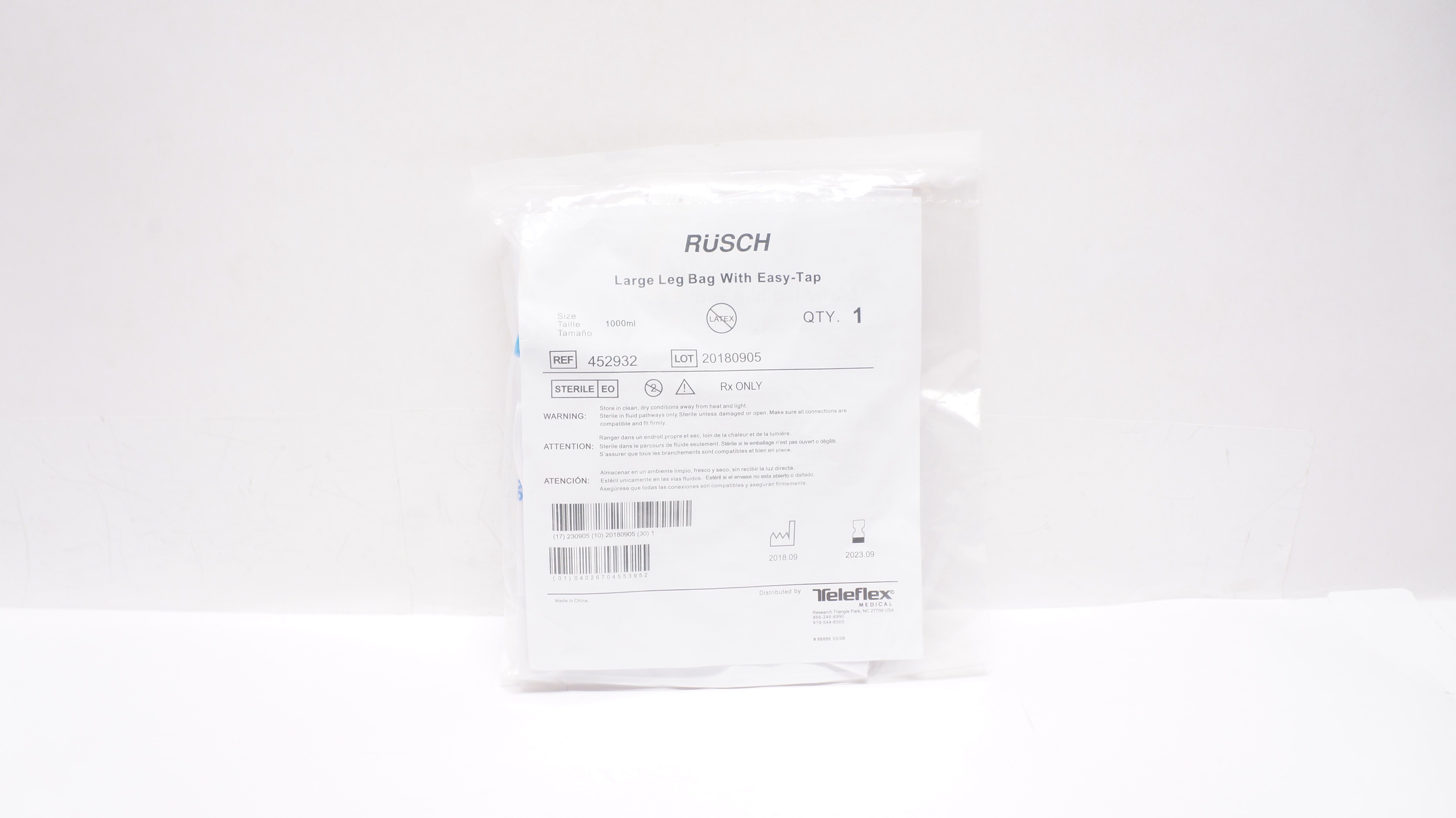 Teleflex 452932 Rusch Large Leg Bag with Easy-Tap 1000ml (x)