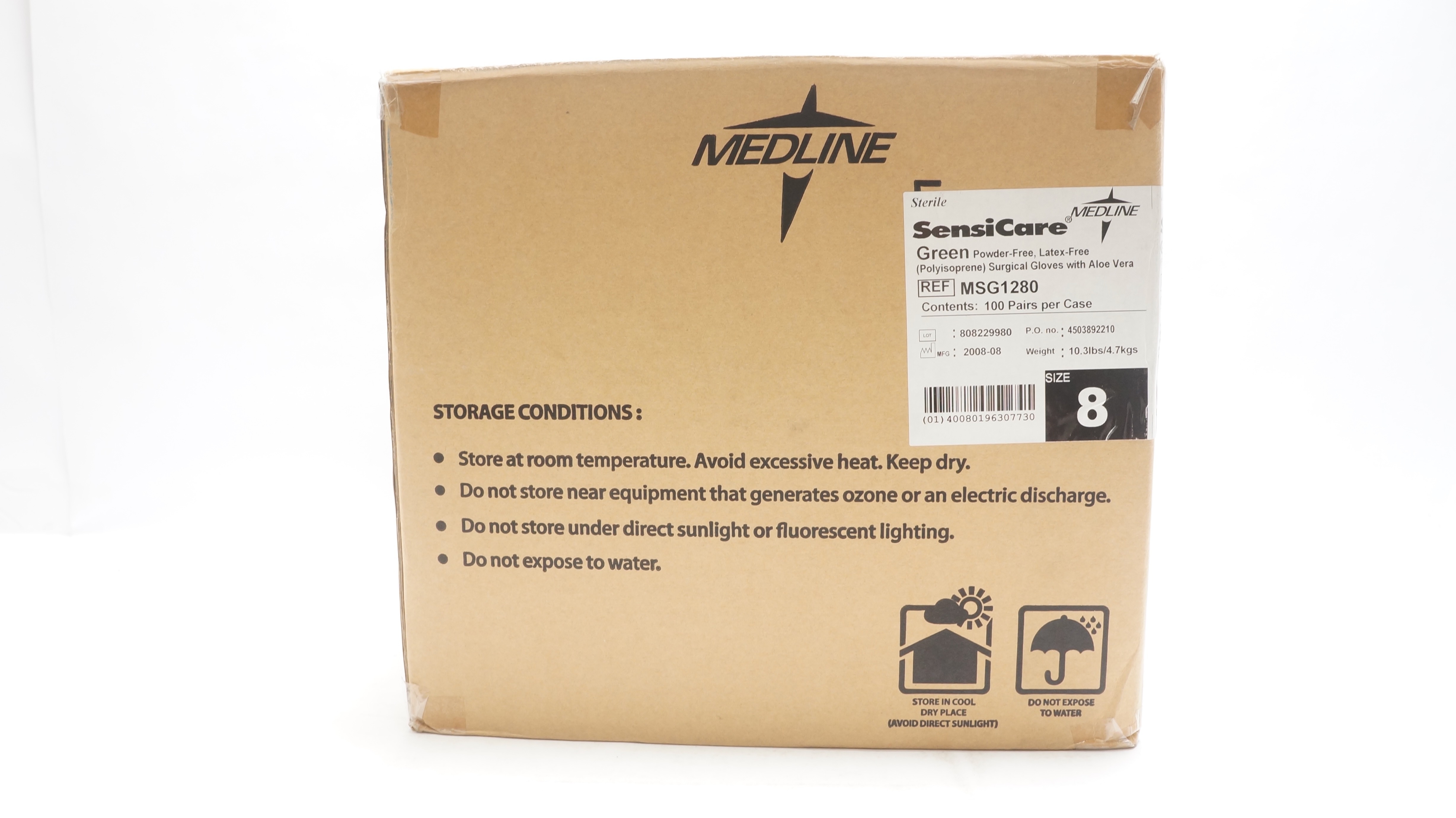 Medline MSG1280 Green Polyisoprene Surgical Gloves w/Aloe, Size 8 - Case of 100