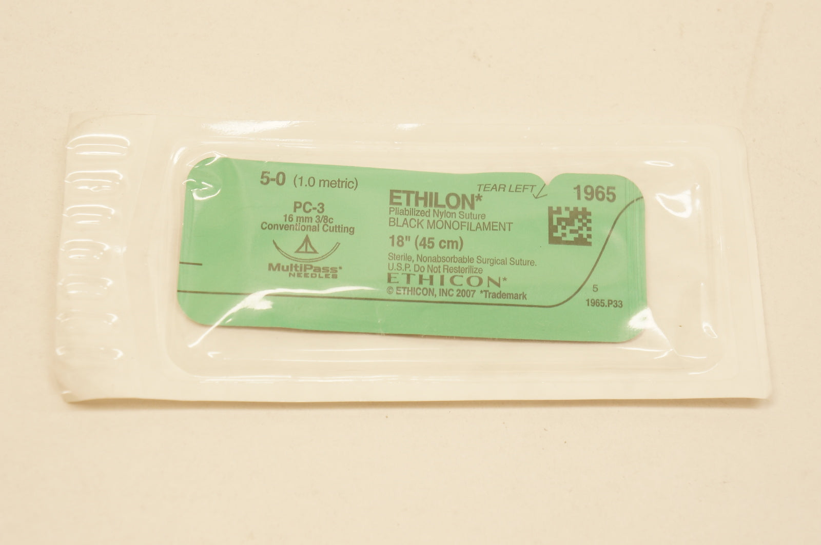 Ethicon 1965 5-0 ETHILON, PC-3, 16mm 3/8c, 18inch