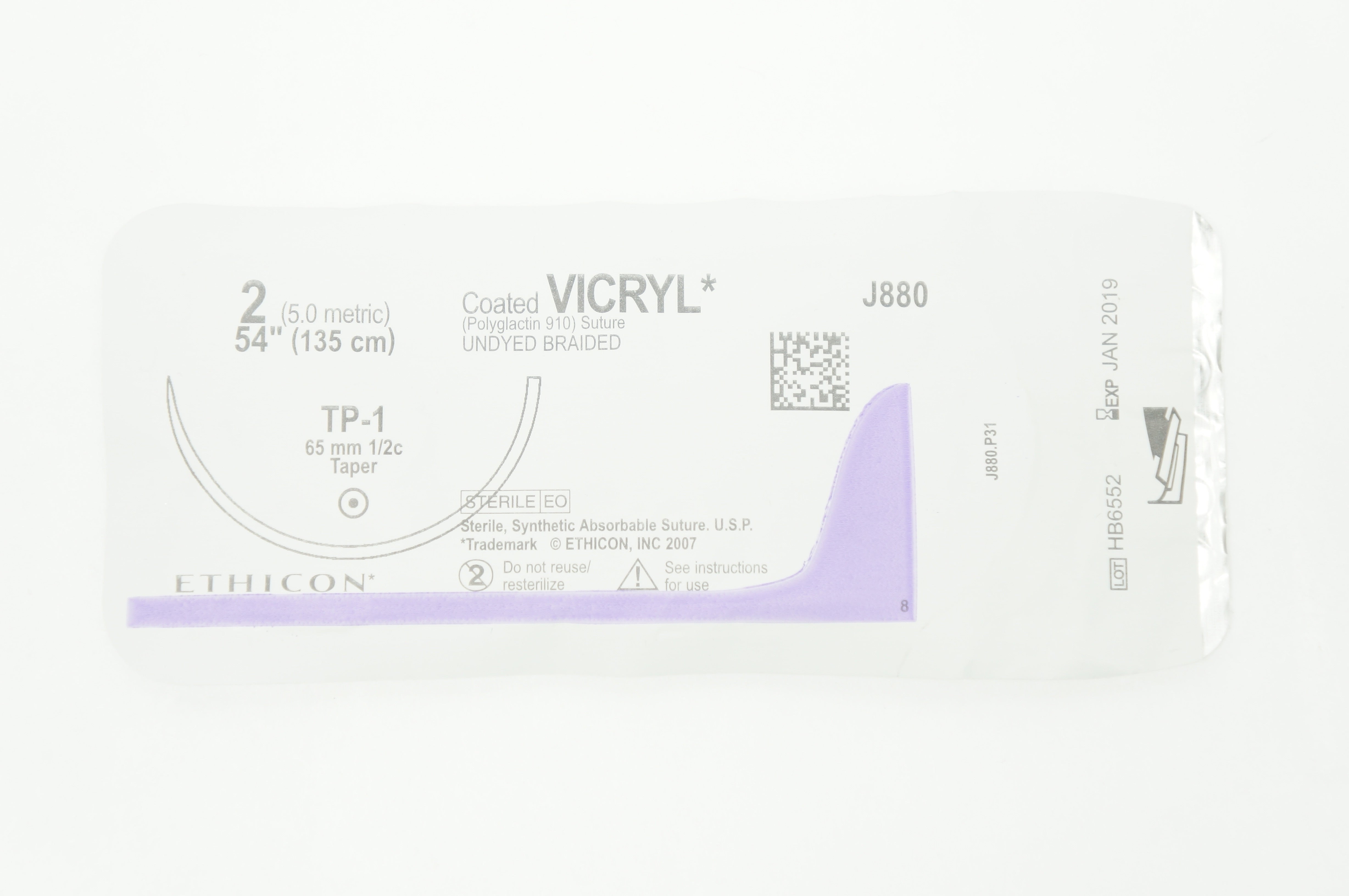 Ethicon J880 2 VICRYL TP-1 65mm 1/2c Taper 54inch (x)