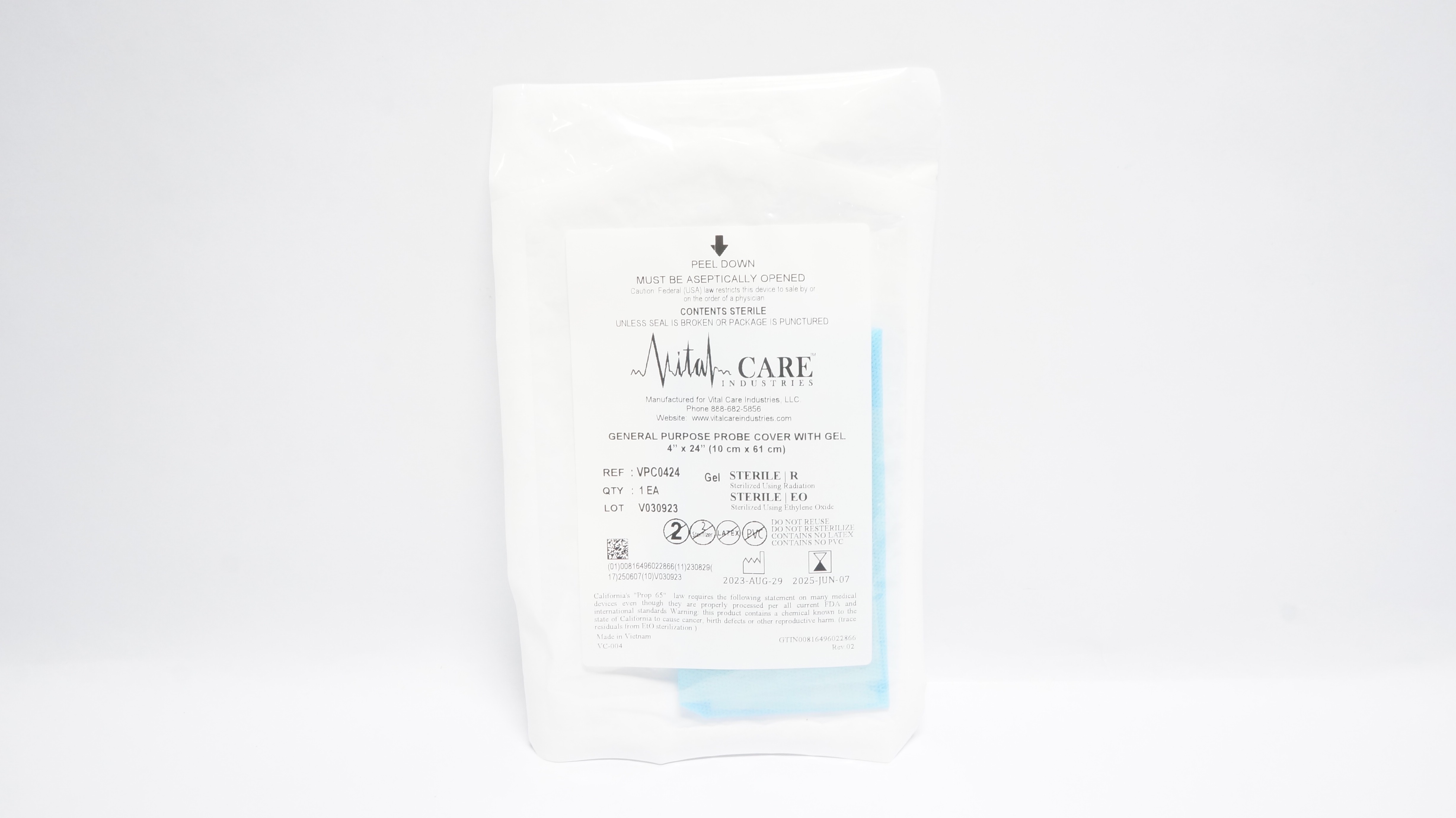 Vital Care VPC0424 General Purpose Probe Cover w/ Gel, 4 x 24inch (x)