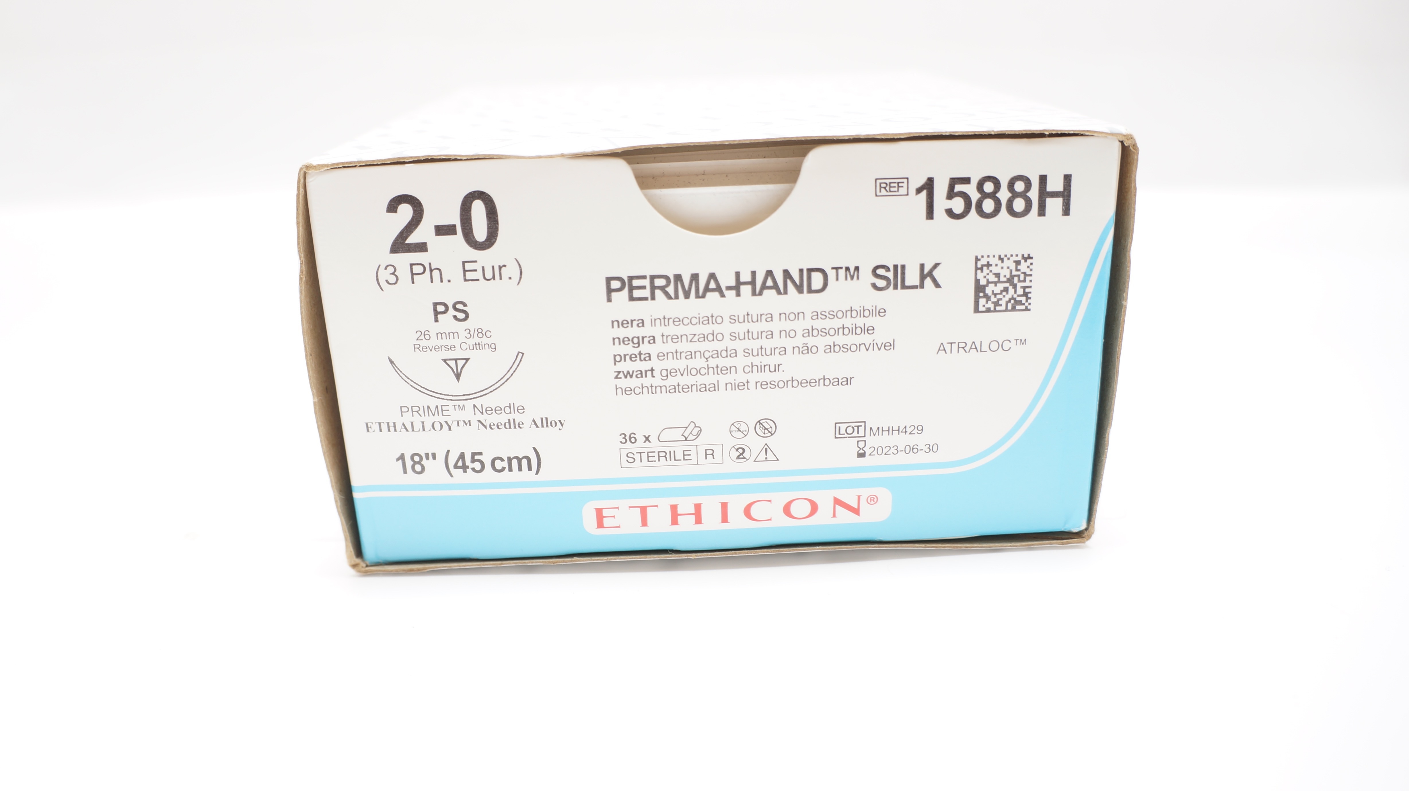 Ethicon 1588H 2-0 PERMA-HAND SILK PS 26mm 3/8c Reverse Cutting,18in(x)-Box of 24