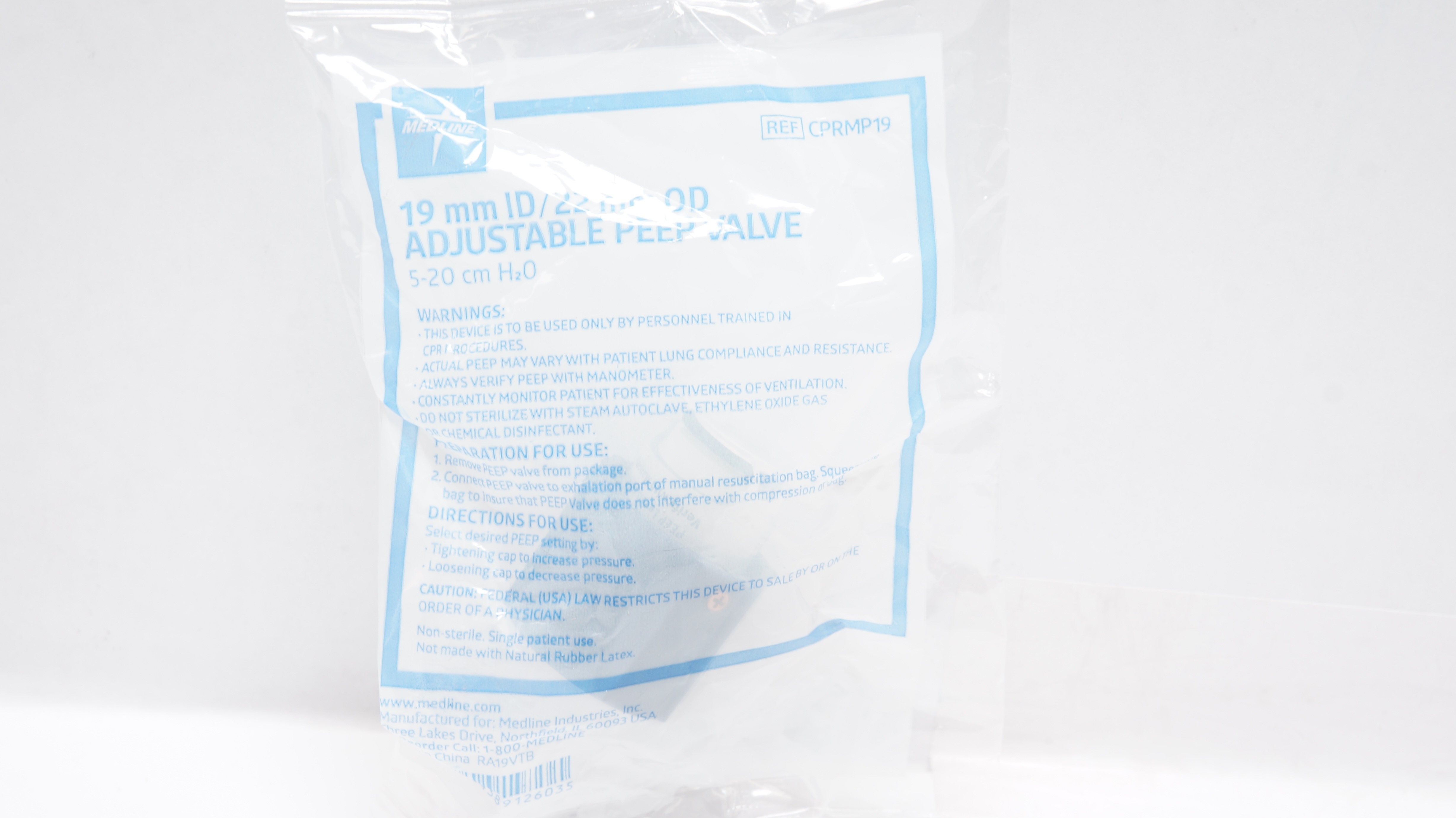 Medline CPRMP19 Adjustable PEEP Valve 19mm ID x 22mm OD 5-20cm H2O