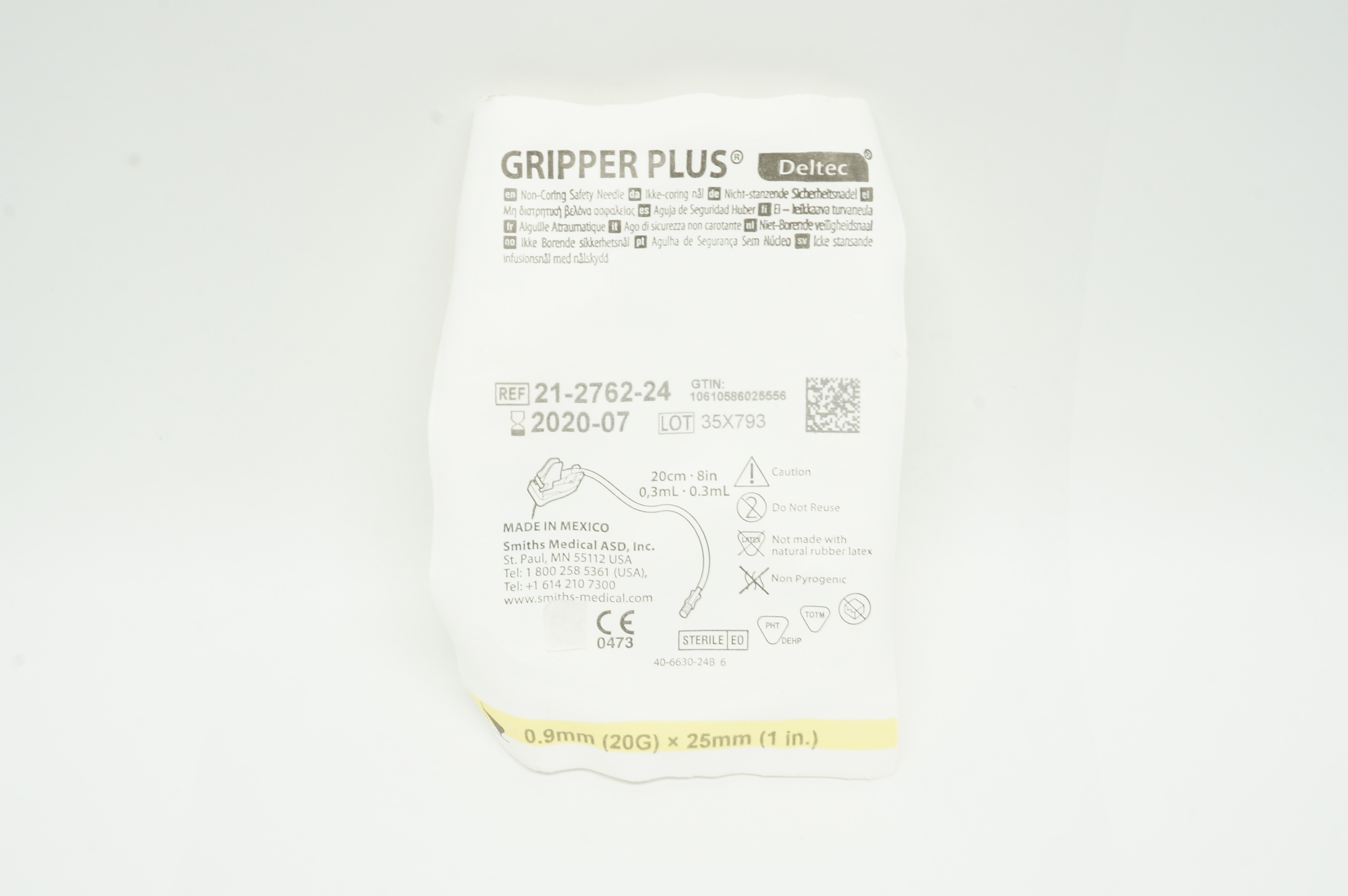 Smiths Medical 21-2762-24 Gripper Plus Deltec Non-Coring Safety Ndle 20Gx1in (x)