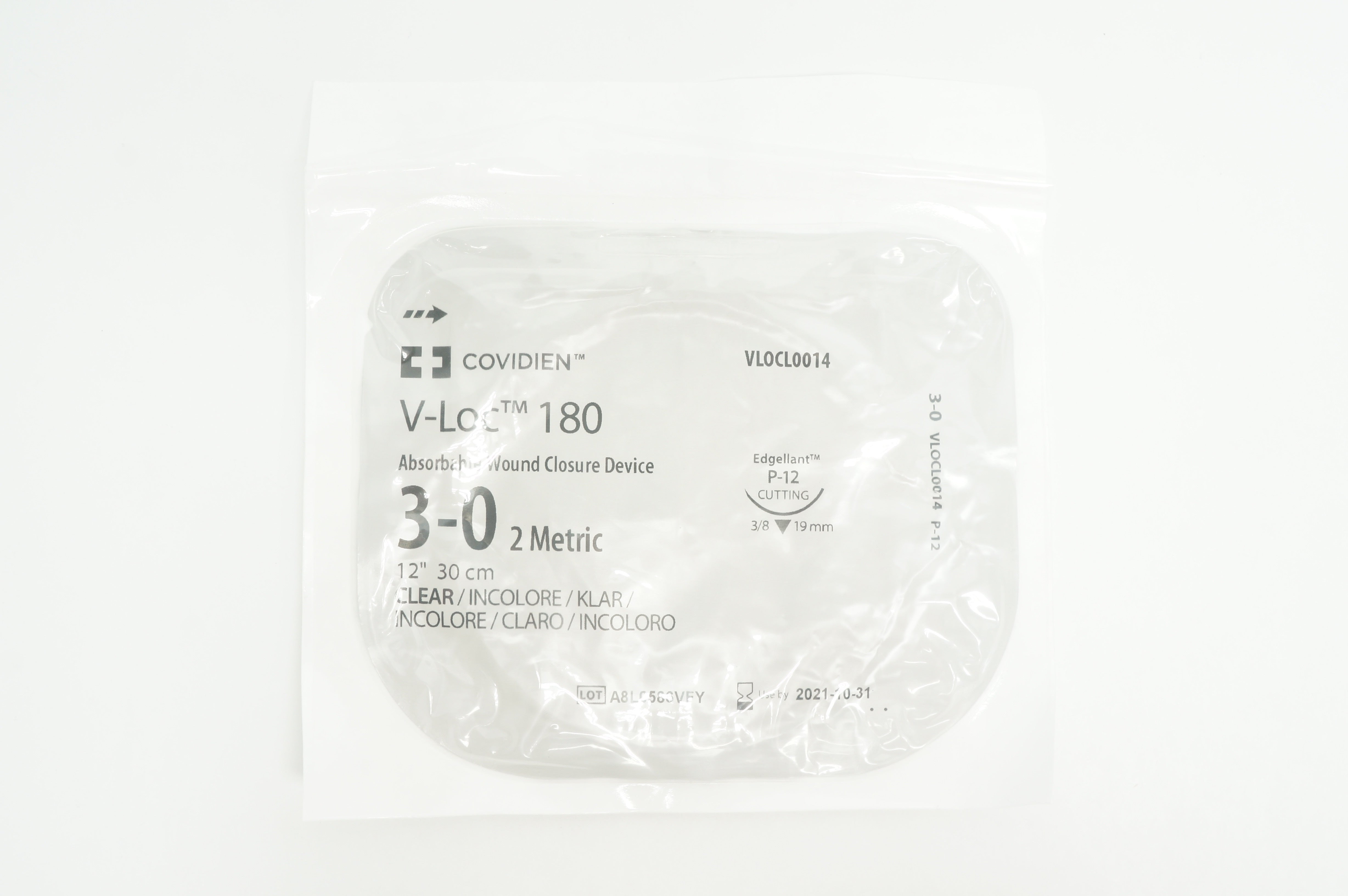 Covidien VLOCL0014 3-0 V-Loc 180, P-12 Edgellant Cutting, 3/8 19mm, 12inch