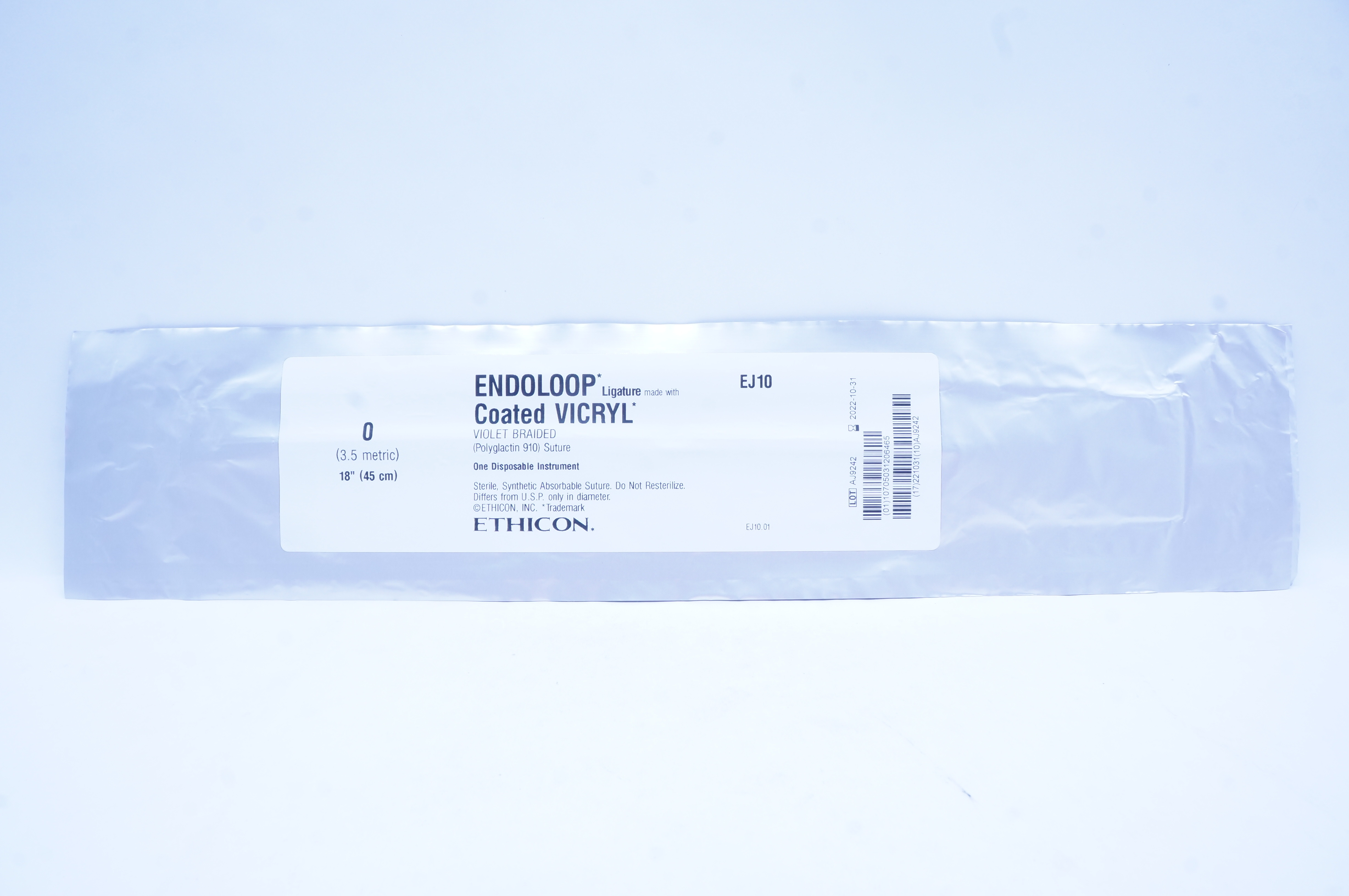 Ethicon EJ10 0 ENDOLOOP Ligature Made with COATED VICRYL, 18inch