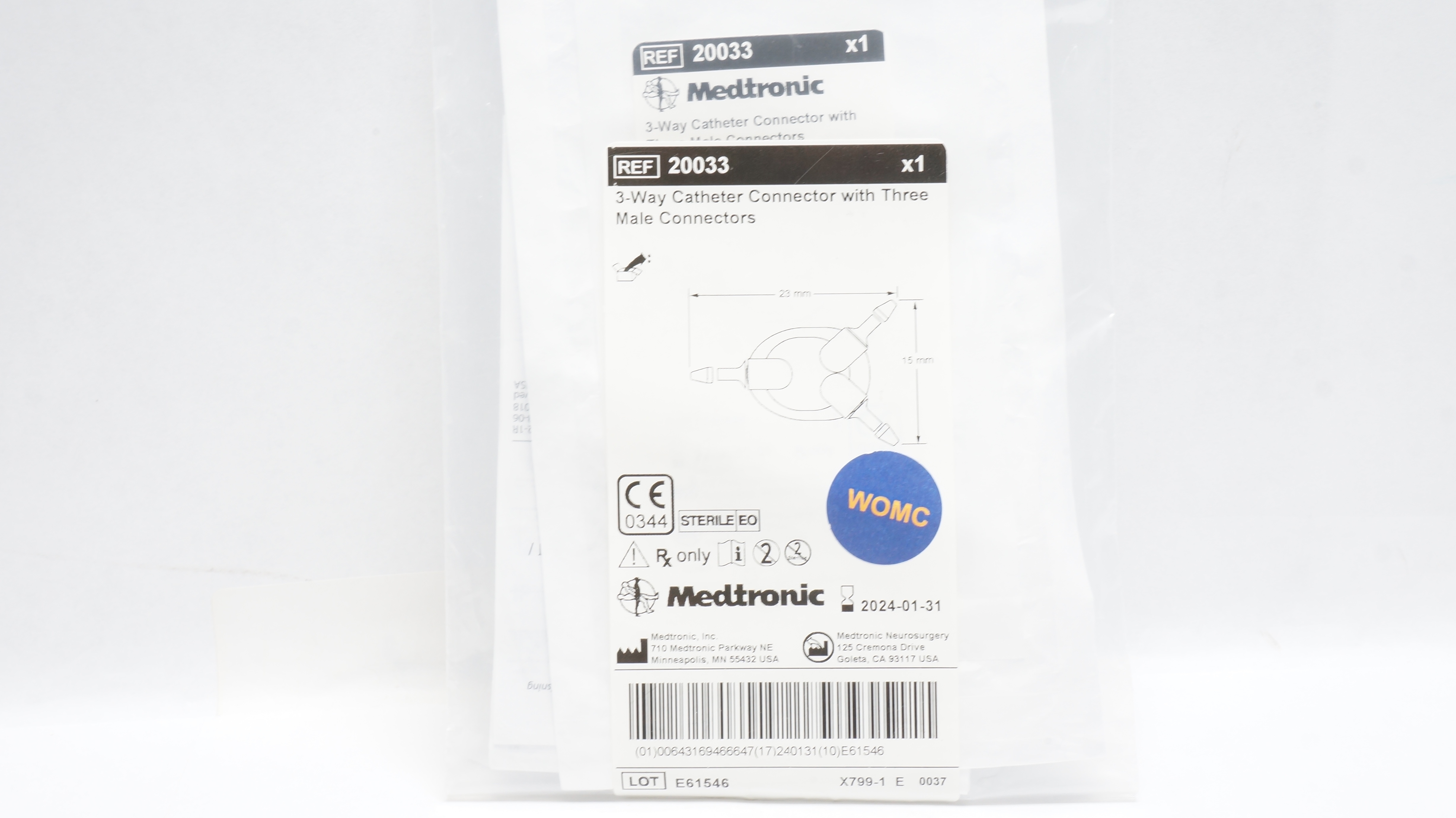 Medtronic 20033 3-Way Cath. Connector With Three Male Connectors 23 x 15mm (x)