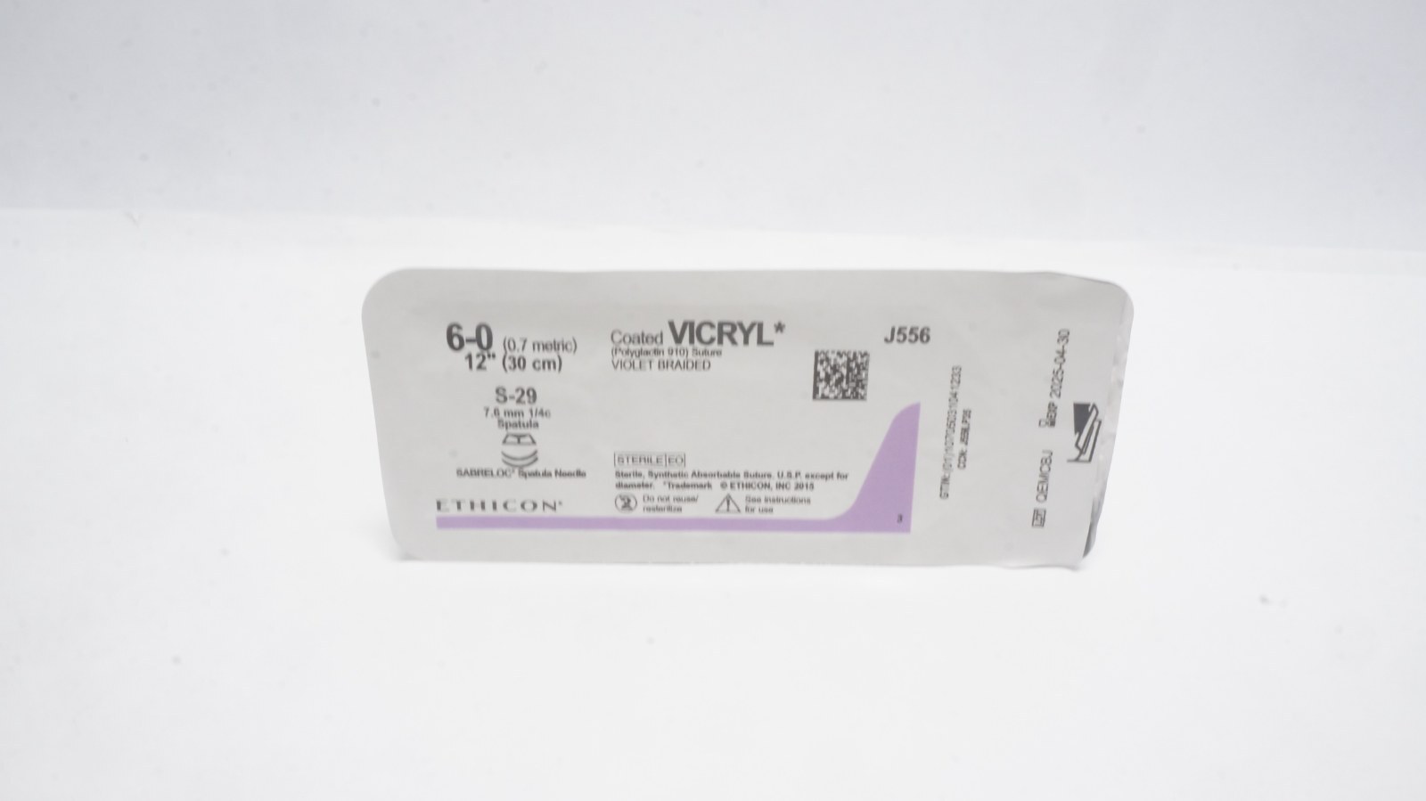ETHICON J556 Coated VICRYL Suture 6-0 12" Violet SABRELOC