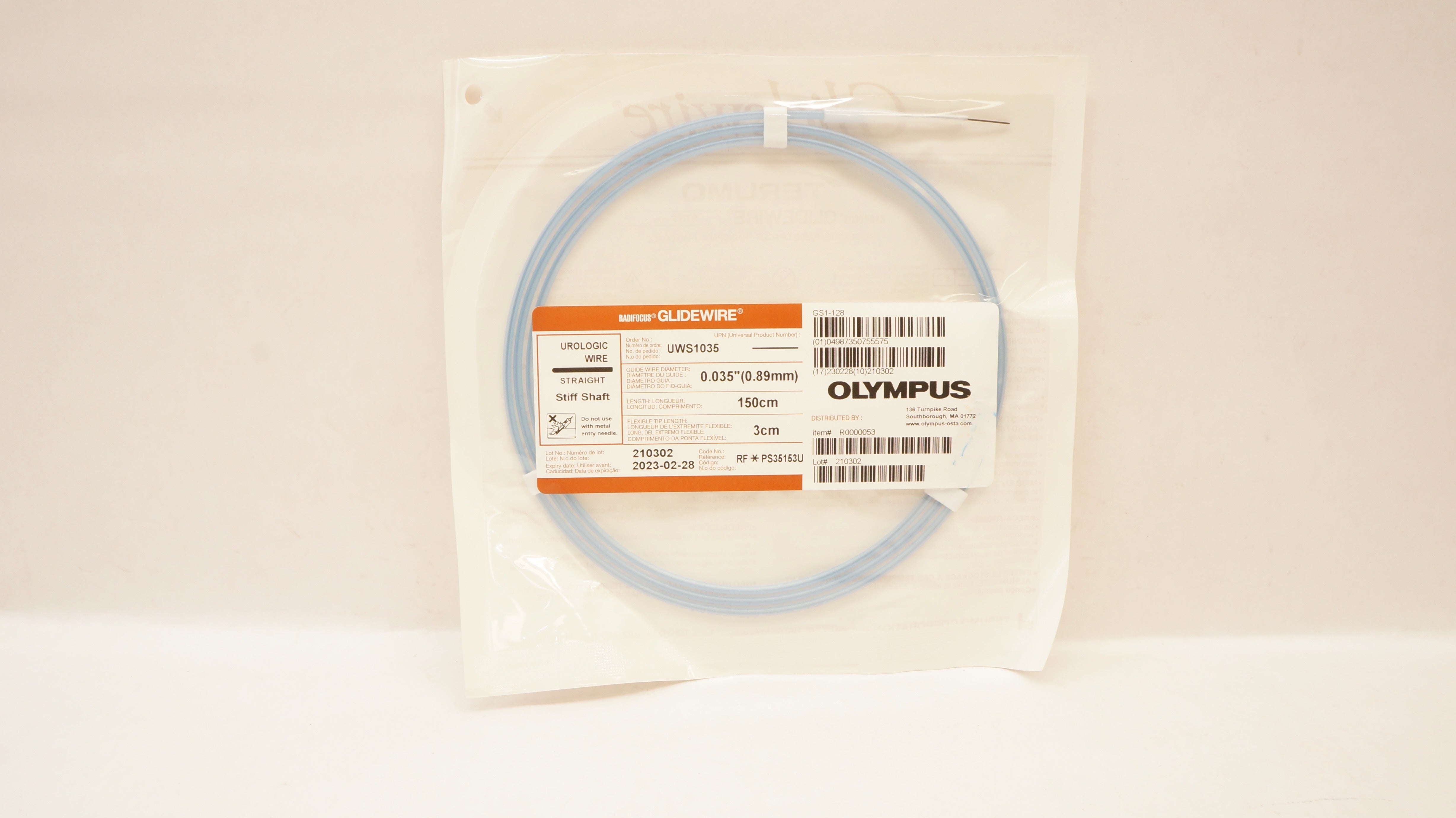 Terumo PS35153U Olympus Radifocus Glidewire Urologic Wire 0.035in x150cm x3cm(x)