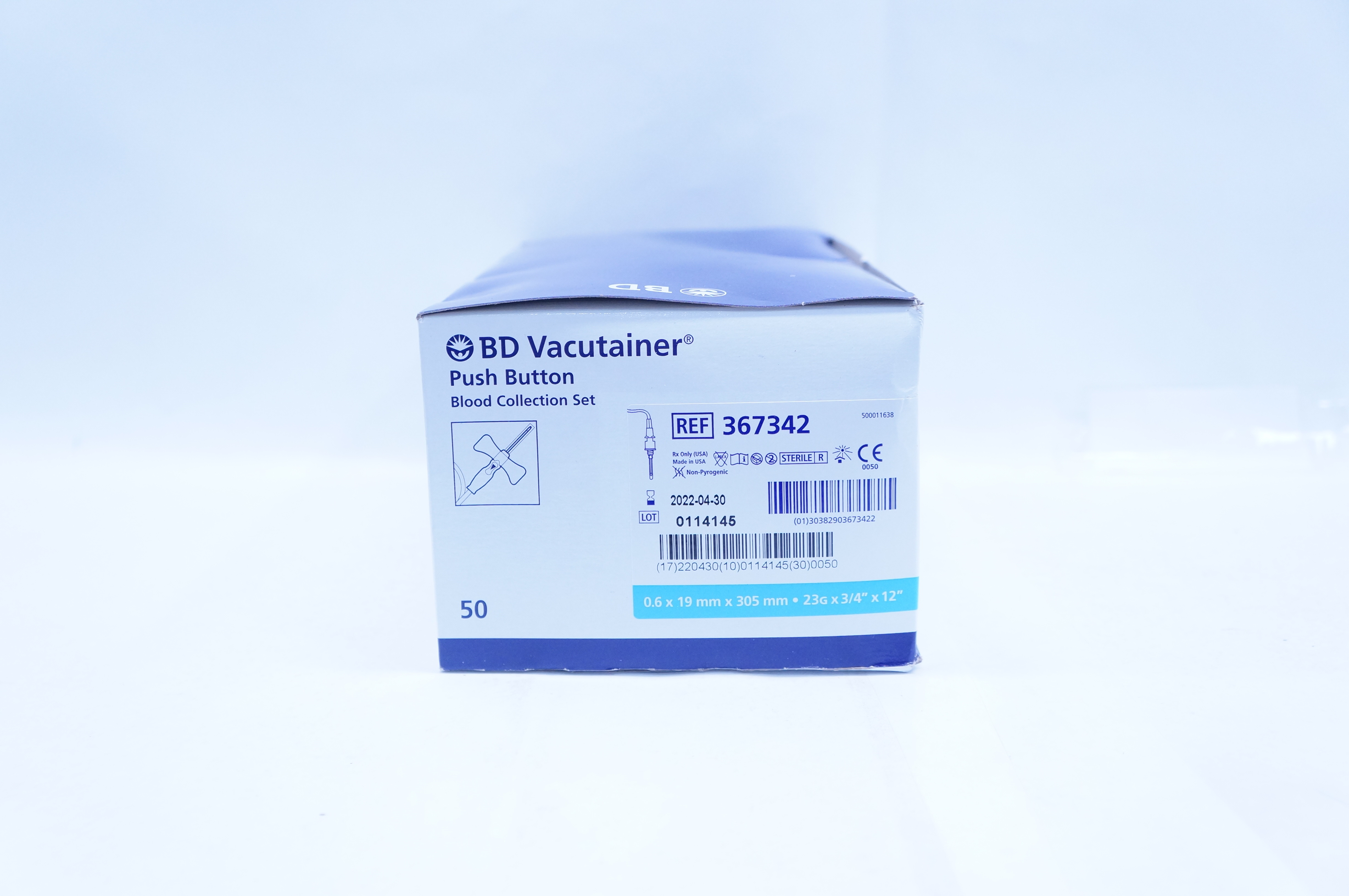 BD 367342 Push Button Blood Collection Set 23G x 3/4 x 12in - Box of 50