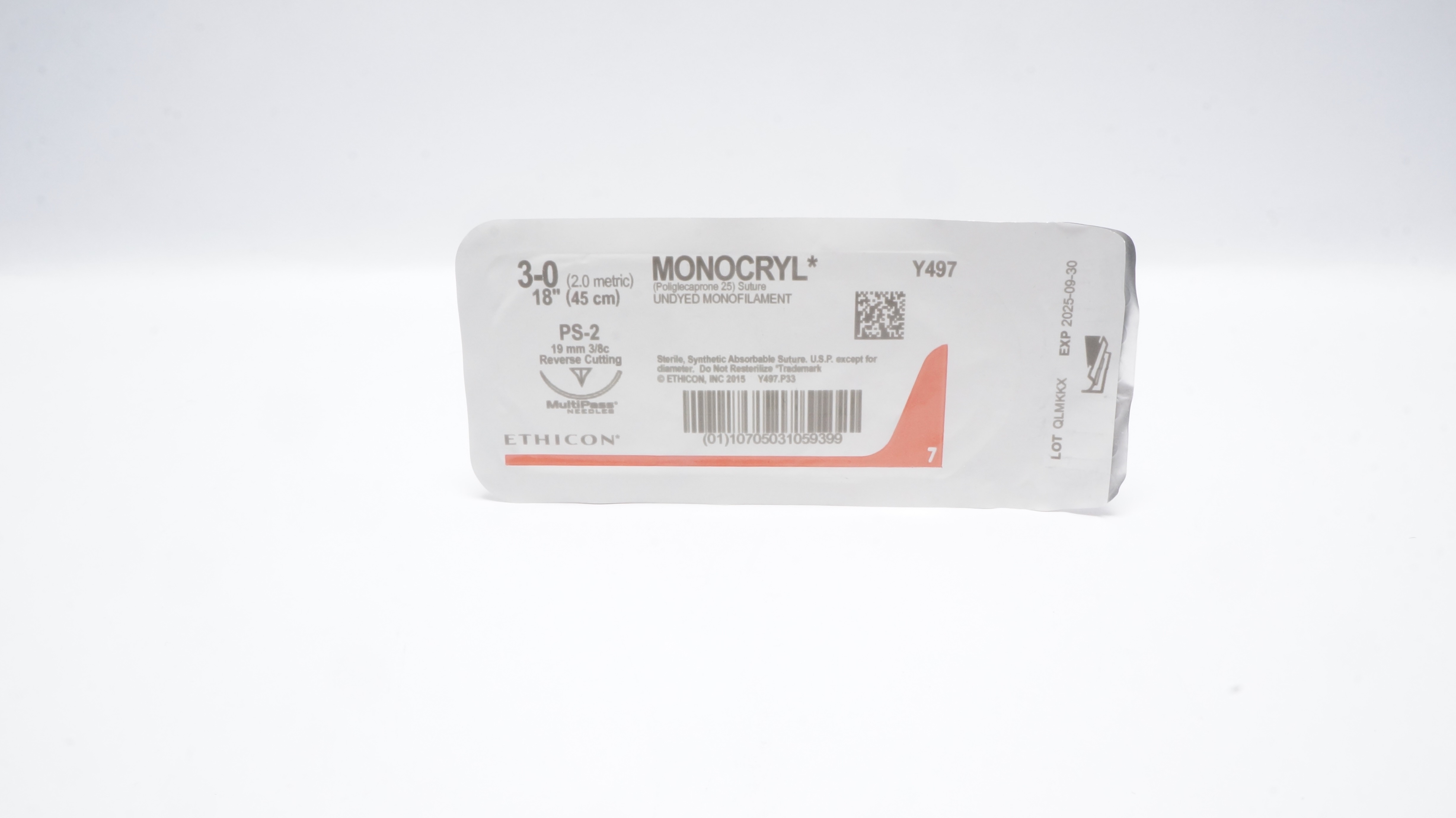 Ethicon Y497 3-0 MONOCRYL Undyed PS-2 19mm 3/8c Reverse Cutting, 18inch