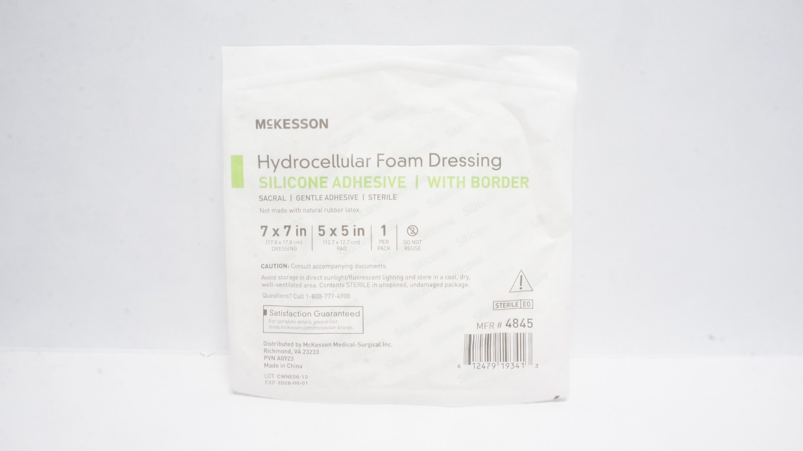 McKesson 4845 Hydrocellular Foam Dressing 7x7in Silicone Adhesive