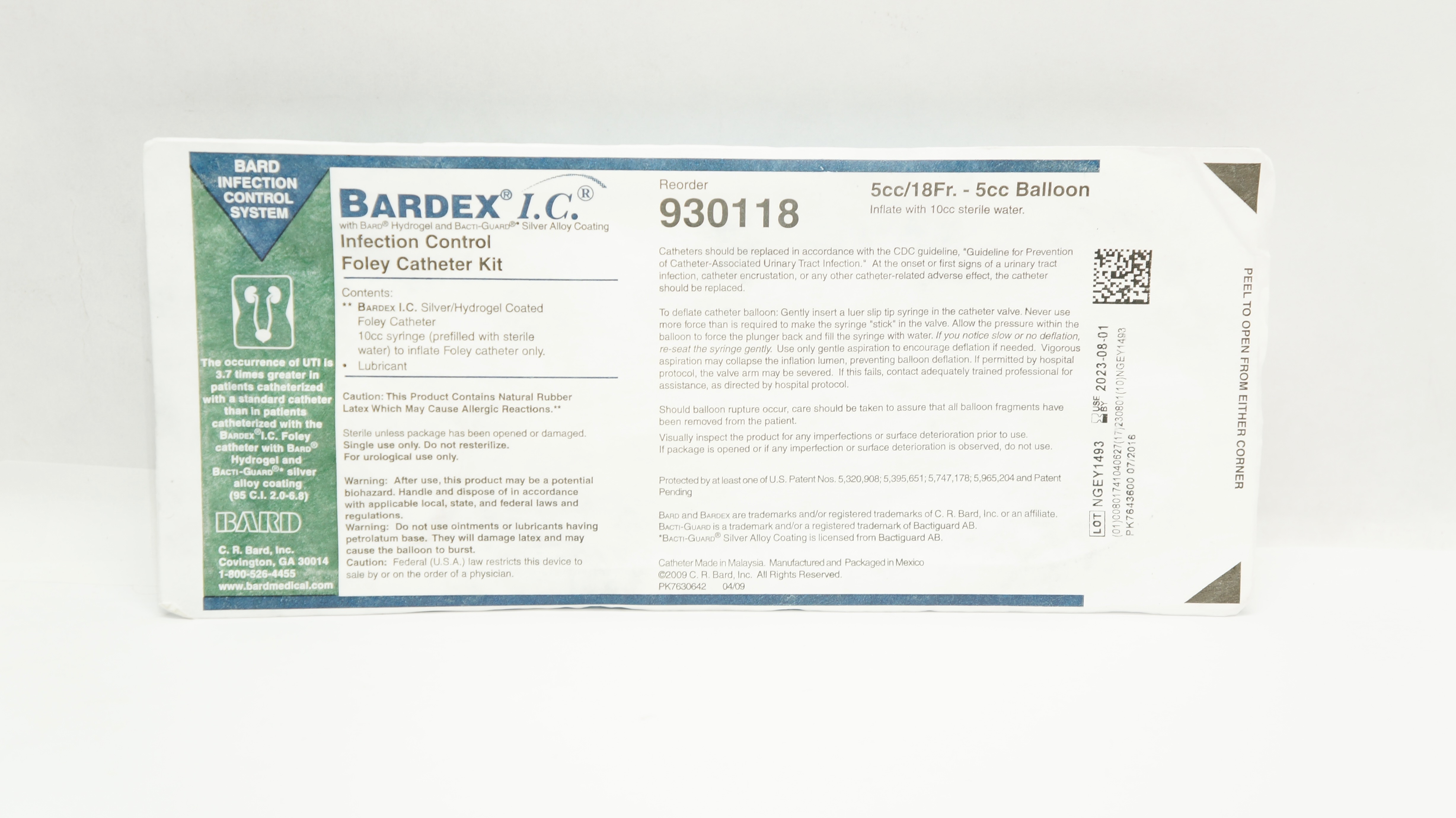 Bard 930118 Bardex I.C. Infection Control Foley Cath. Kit 5cc x 18Fr