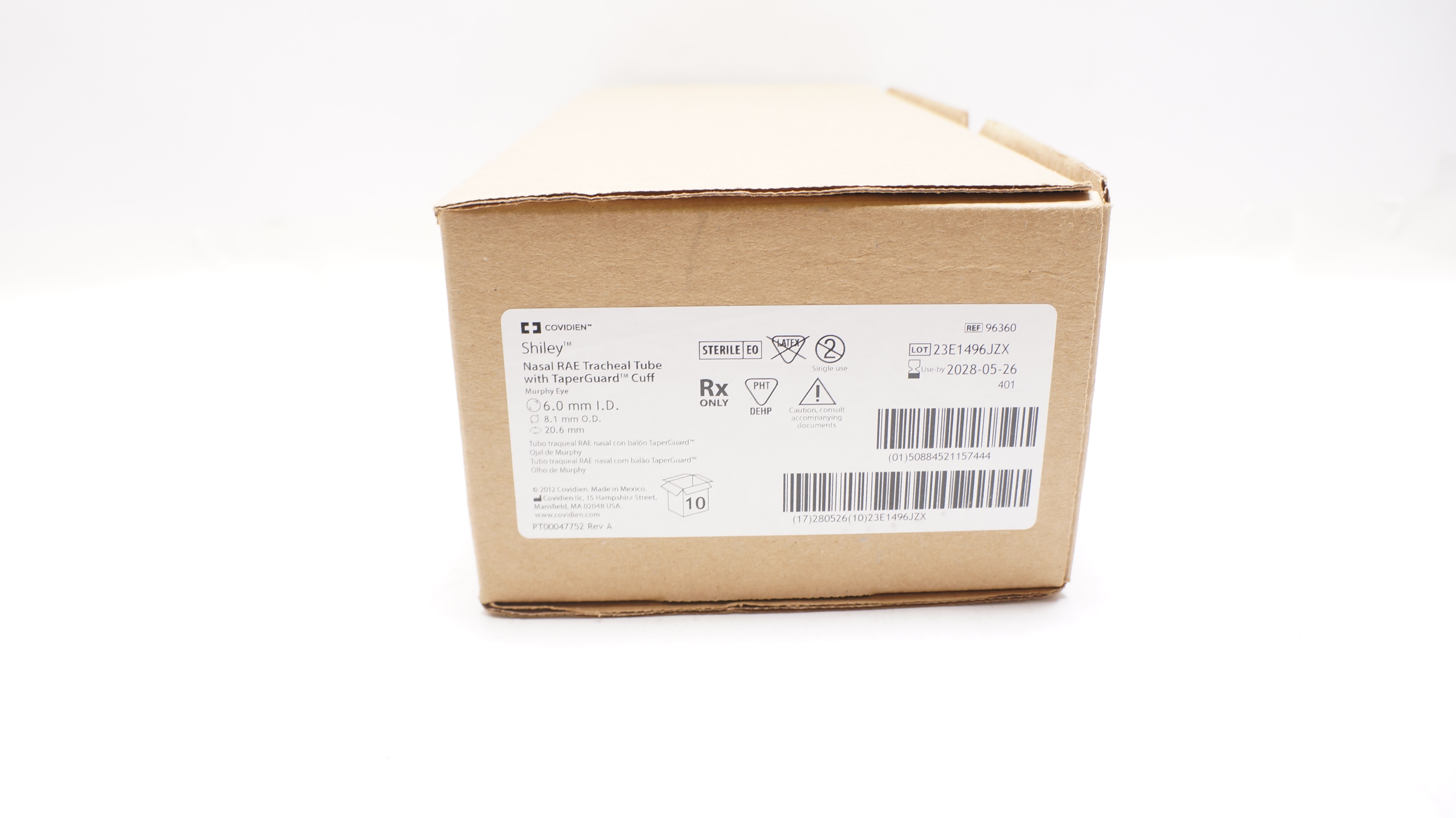 Covidien 96360 Shiley Nasal RAE Tracheal Tube 6.0ID x 8.1OD x 20.6mm - Box of 10