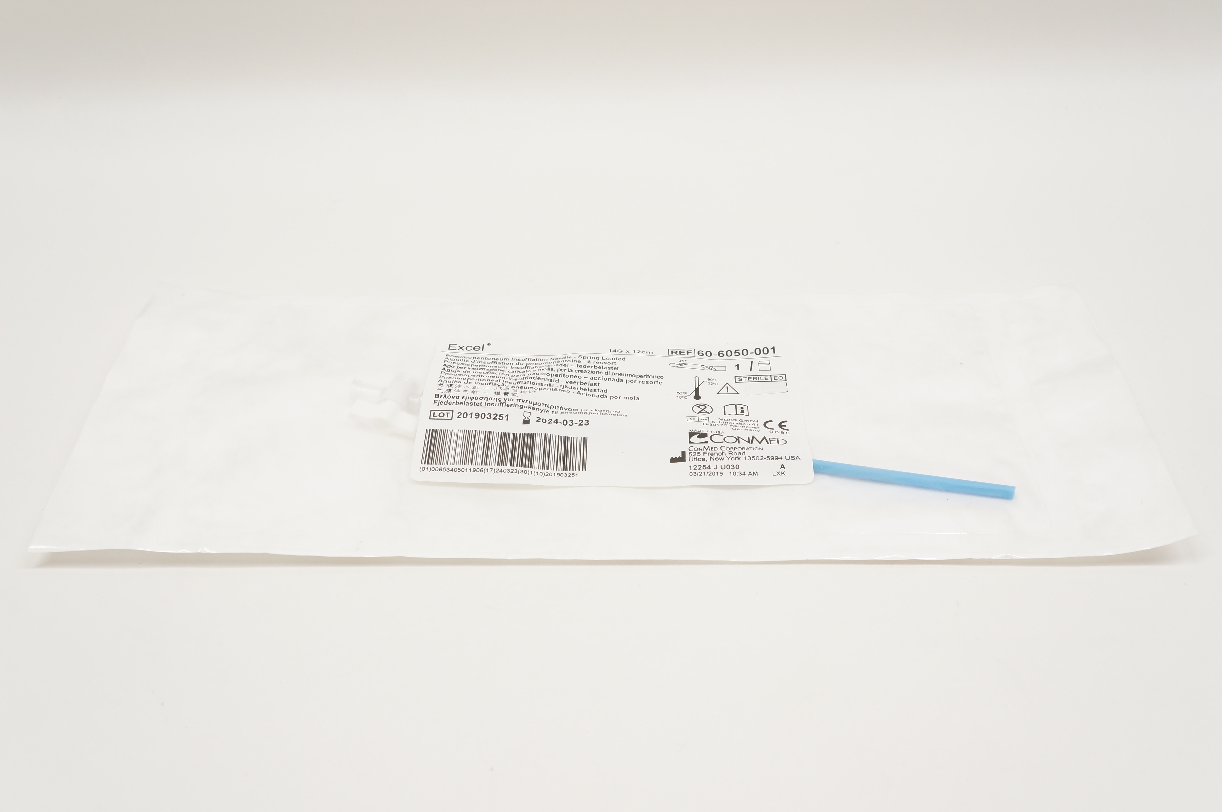 ConMed 60-6050-001 Excel Pnemoperitoneum Insuflation Ndle 14G x 12cm