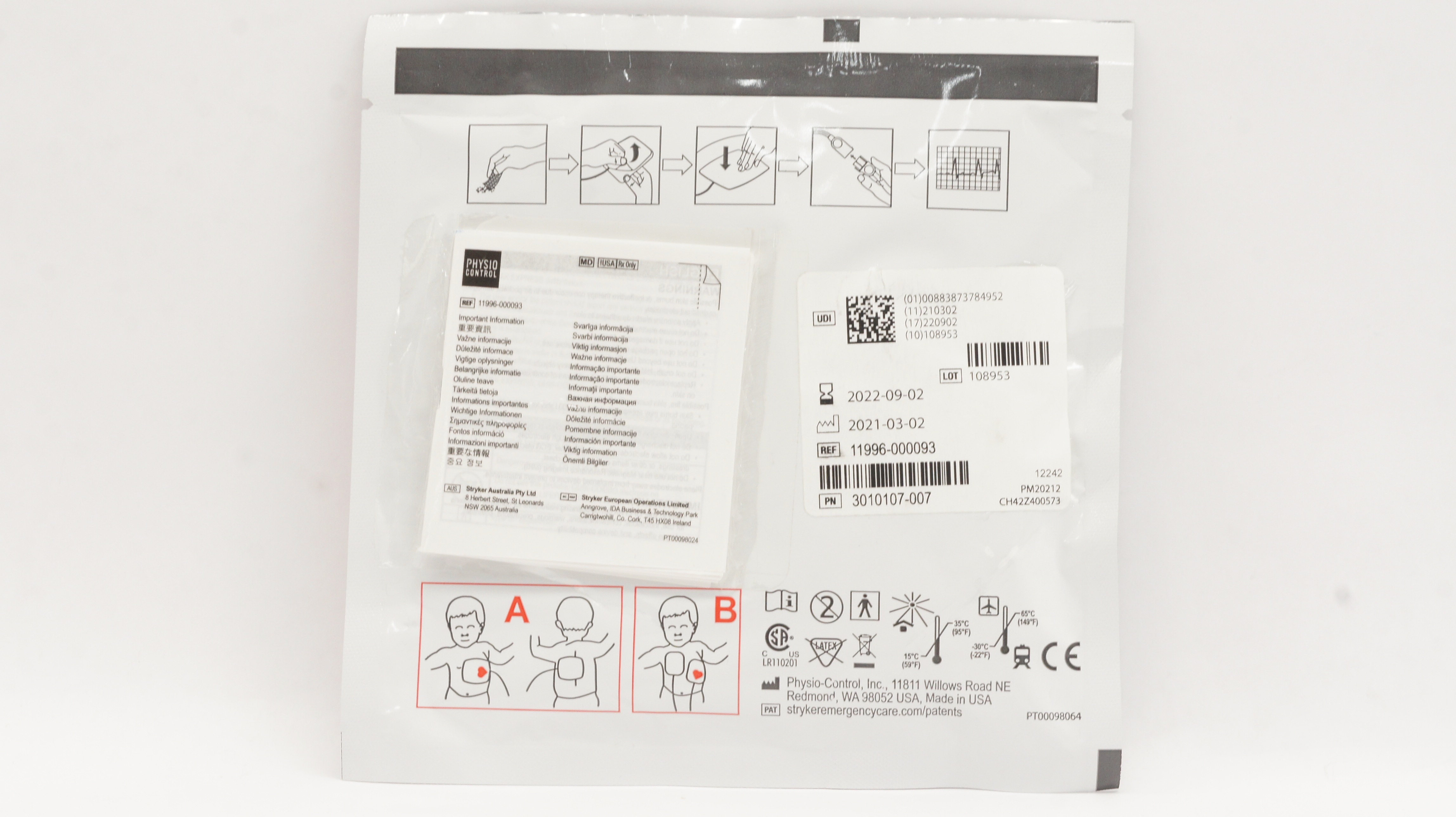 Physio Control 11996-000093 Quik-Combo RTS Pediatric ECG Electrodes 0-33lbs. (x)