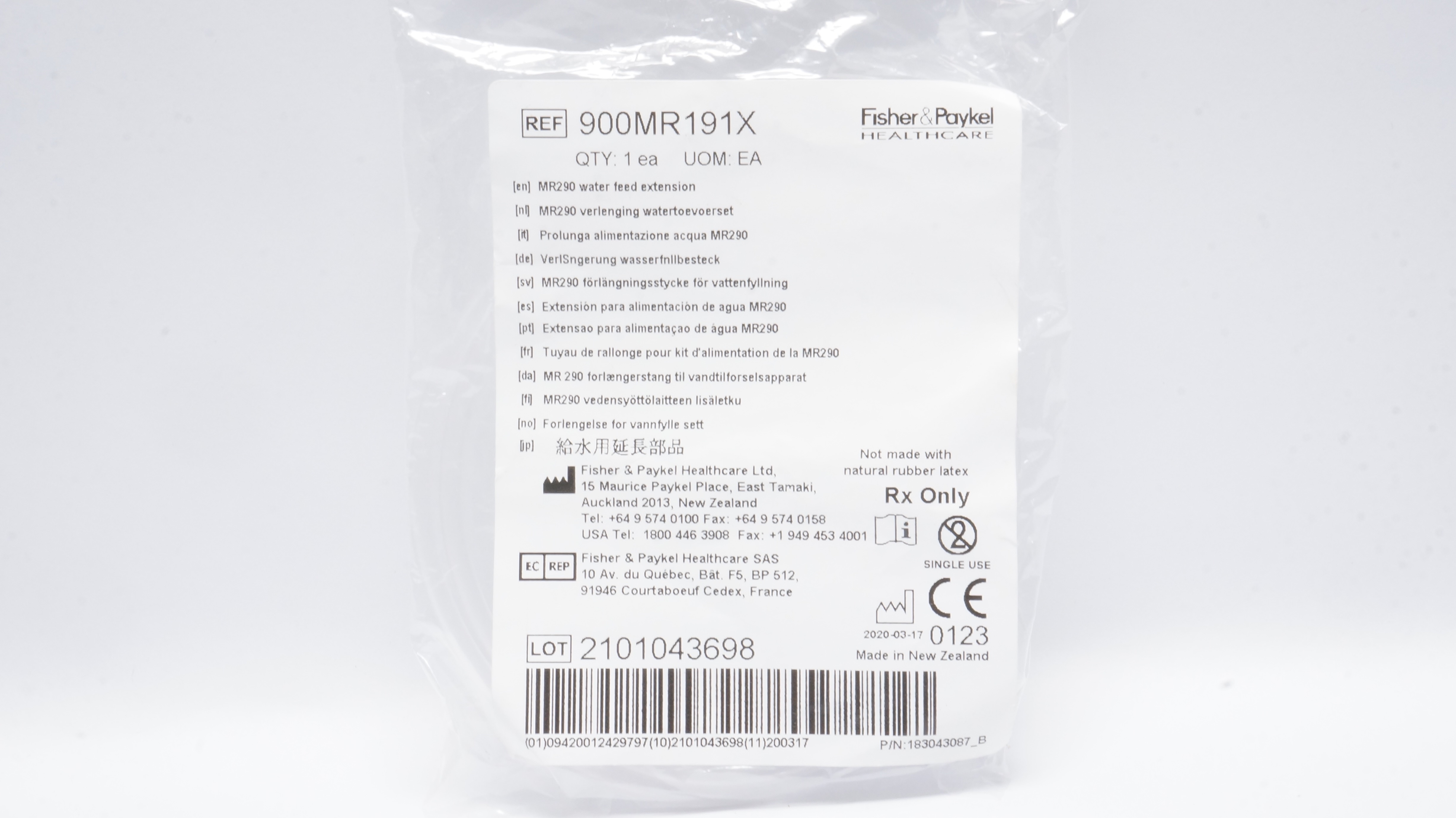 Fisher&Paykel Healthcare 900MR191X MR290 Water Feed Extension