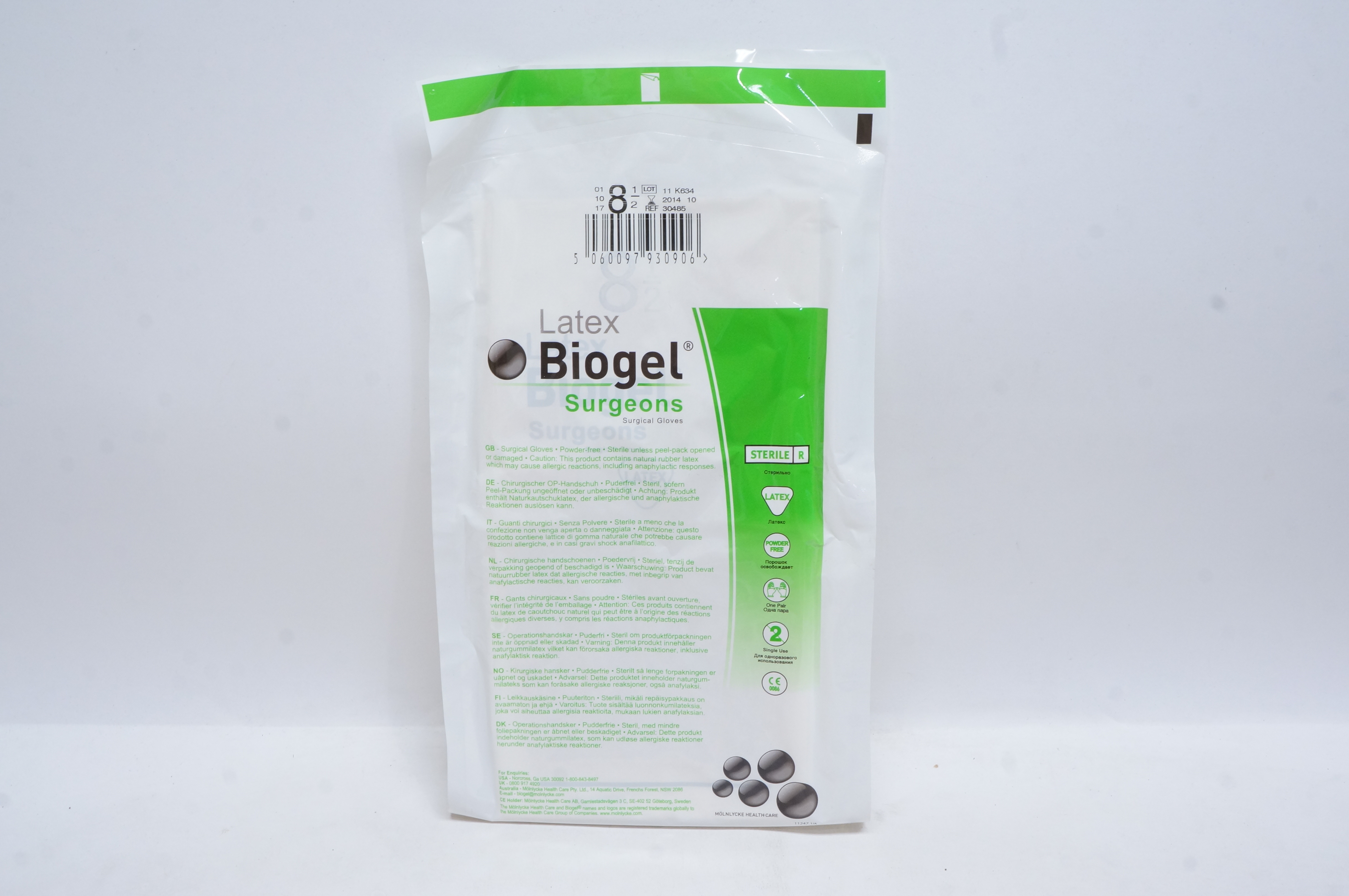 Molnlycke Health Care 30485 Biogel Surgeons Surgical Gloves Size 8-1/2 (x)