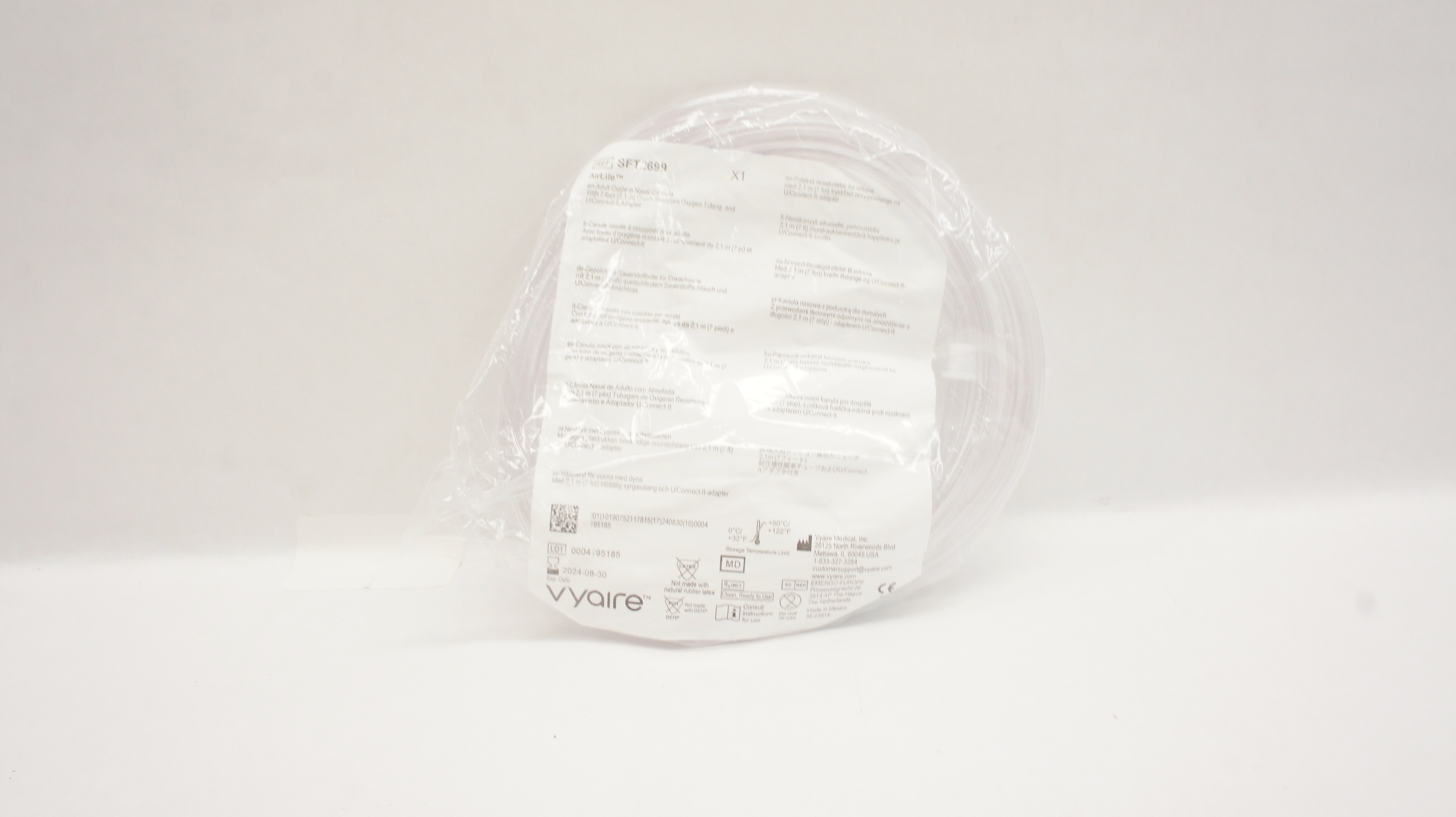 Vyaire SFT2699 AirLife Adult Cushion Nasal Cannula with 7 Foot Tubing & Adapter