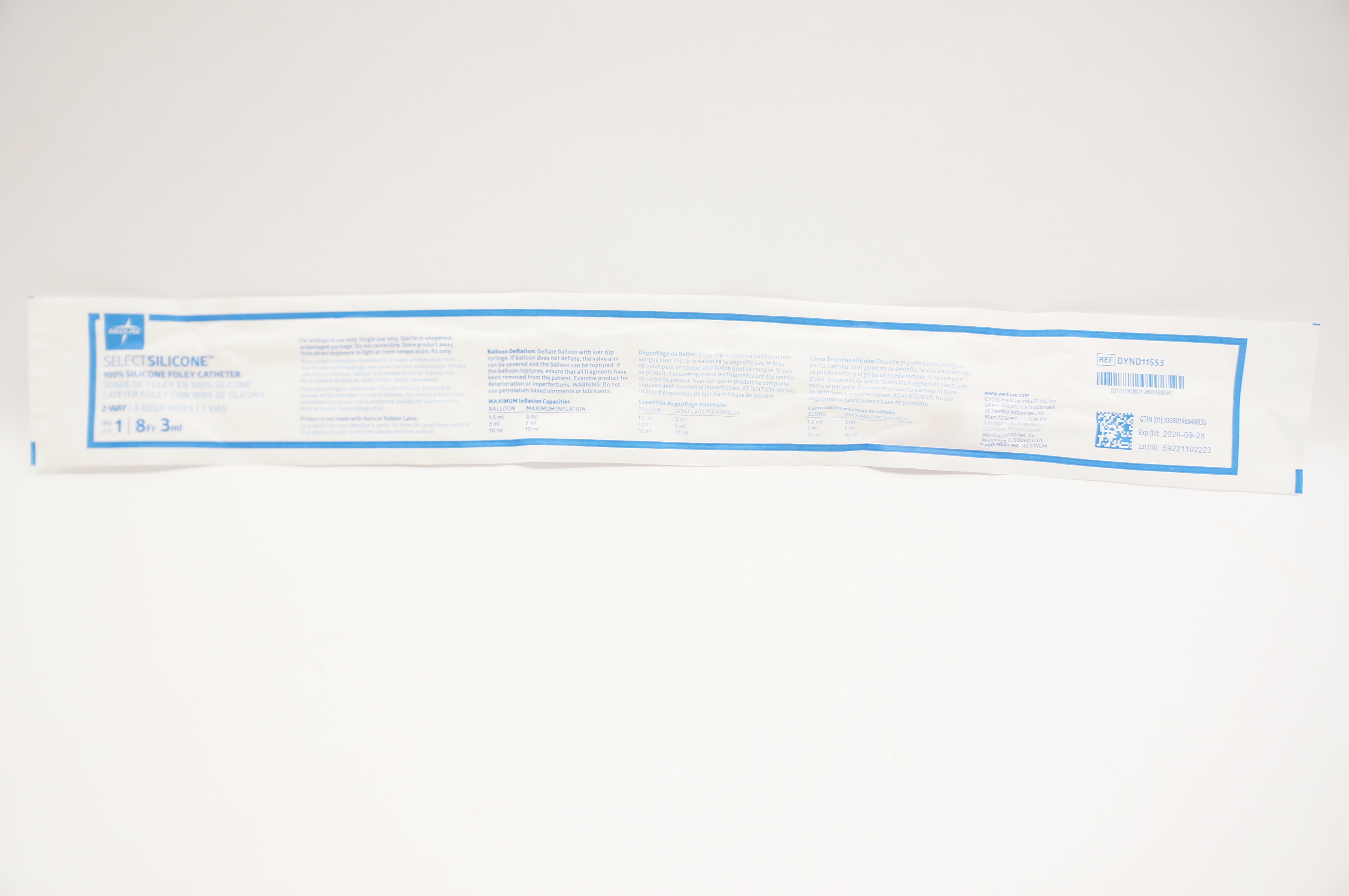 Medline DYND11553 Foley Cath. Silicone 2-way, 8Fr x 3mL