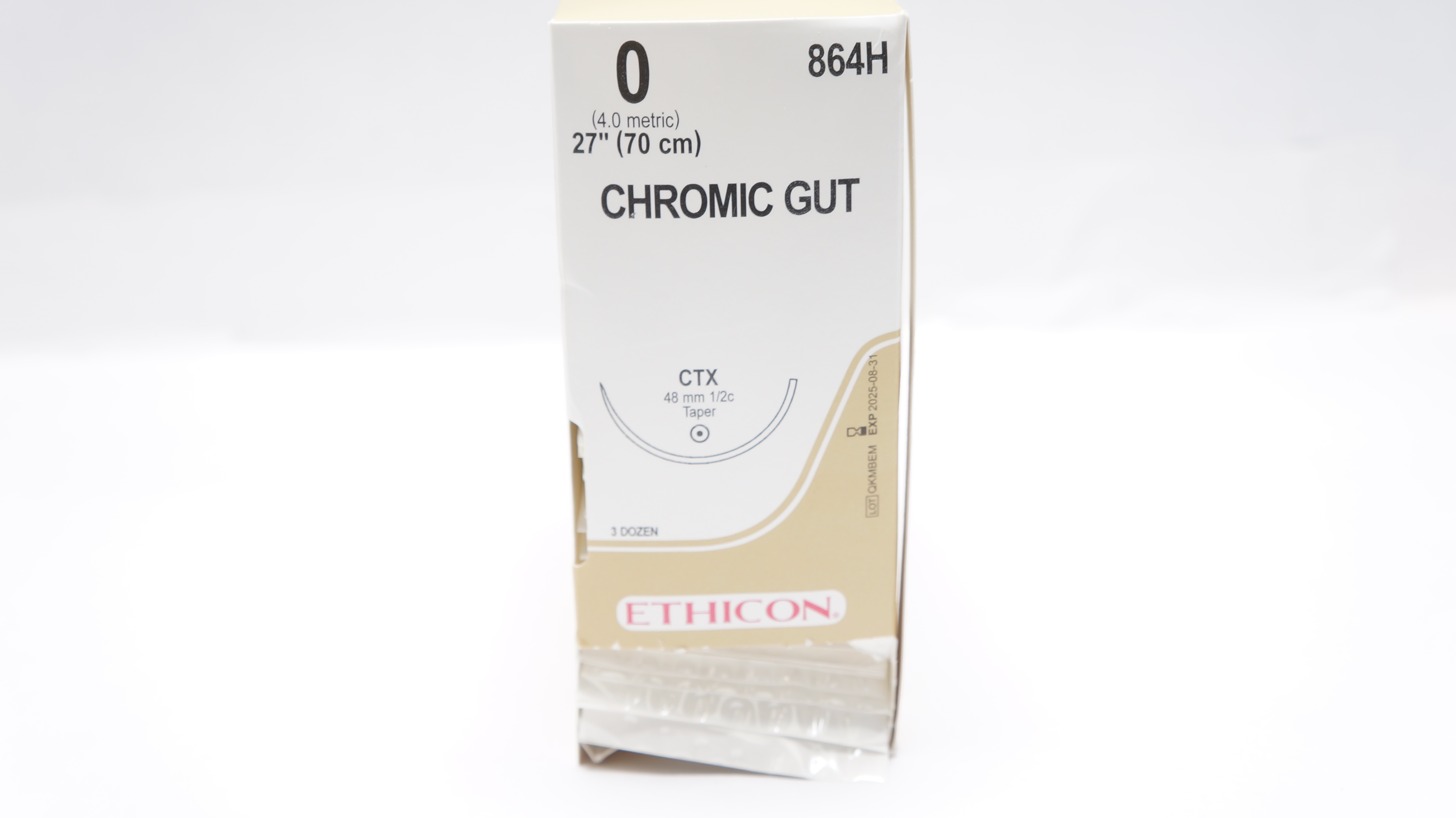 Ethicon 864H 0 Chromic Gut Stre CTX 48mm 1/2c Taper, 27inch - Box of 29