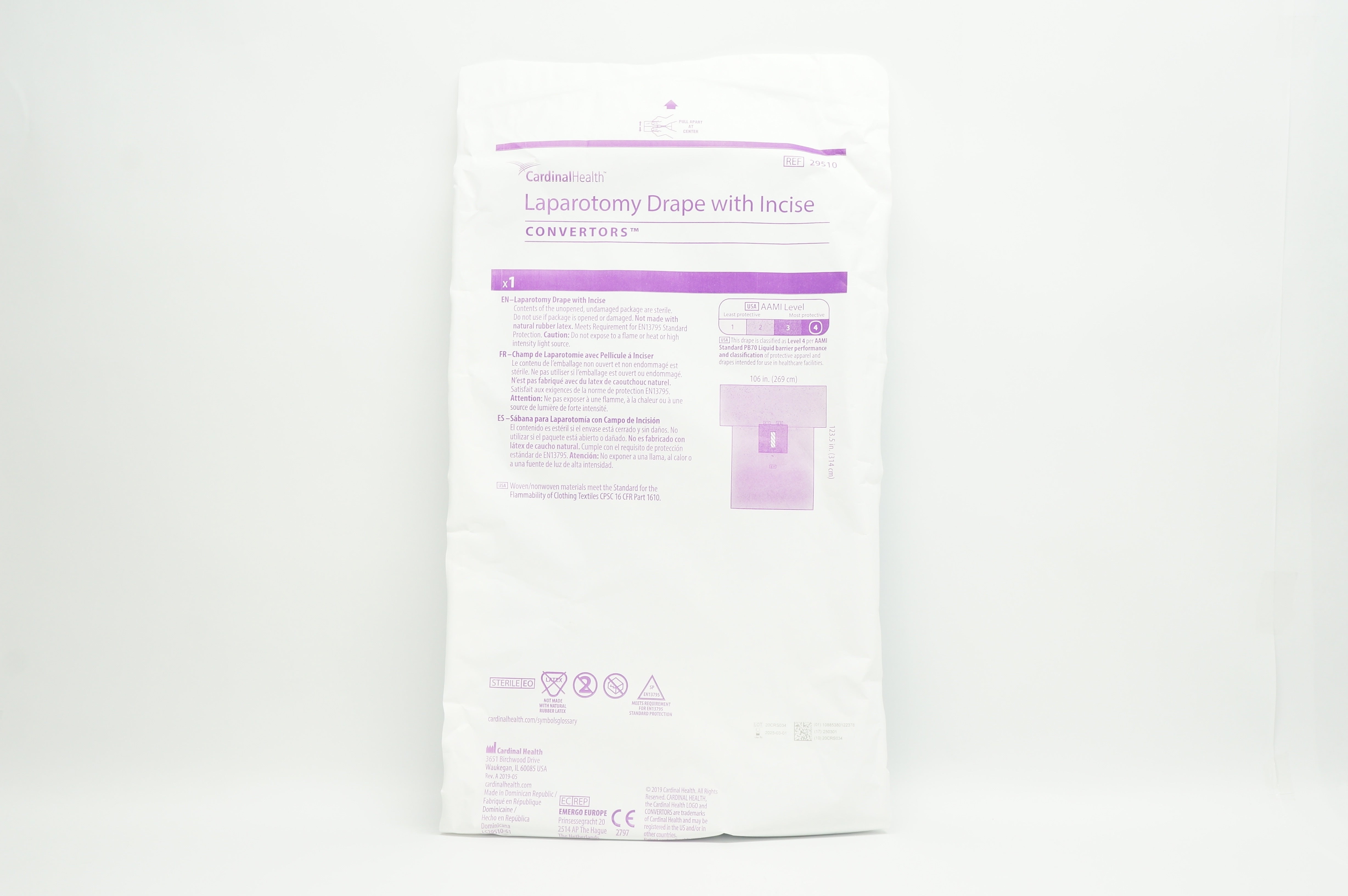 Cardinal Health 29510 Laparotomy Drape With Incise Convertors 106in. x 123.5in.