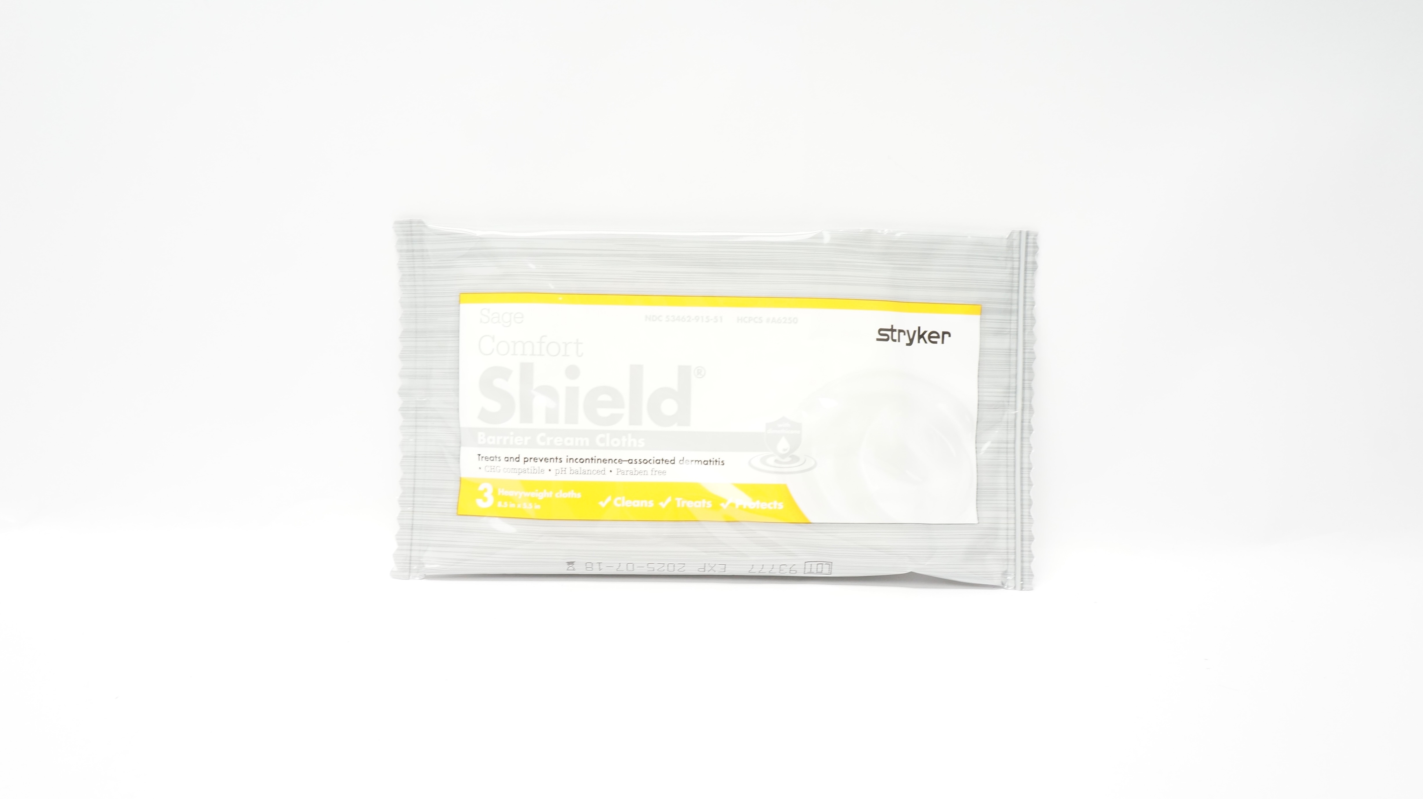 Stryker 7502 Sage Comfort Shield Barrier Cream Cloths 8.5 x 5.5inch - Pack of 3