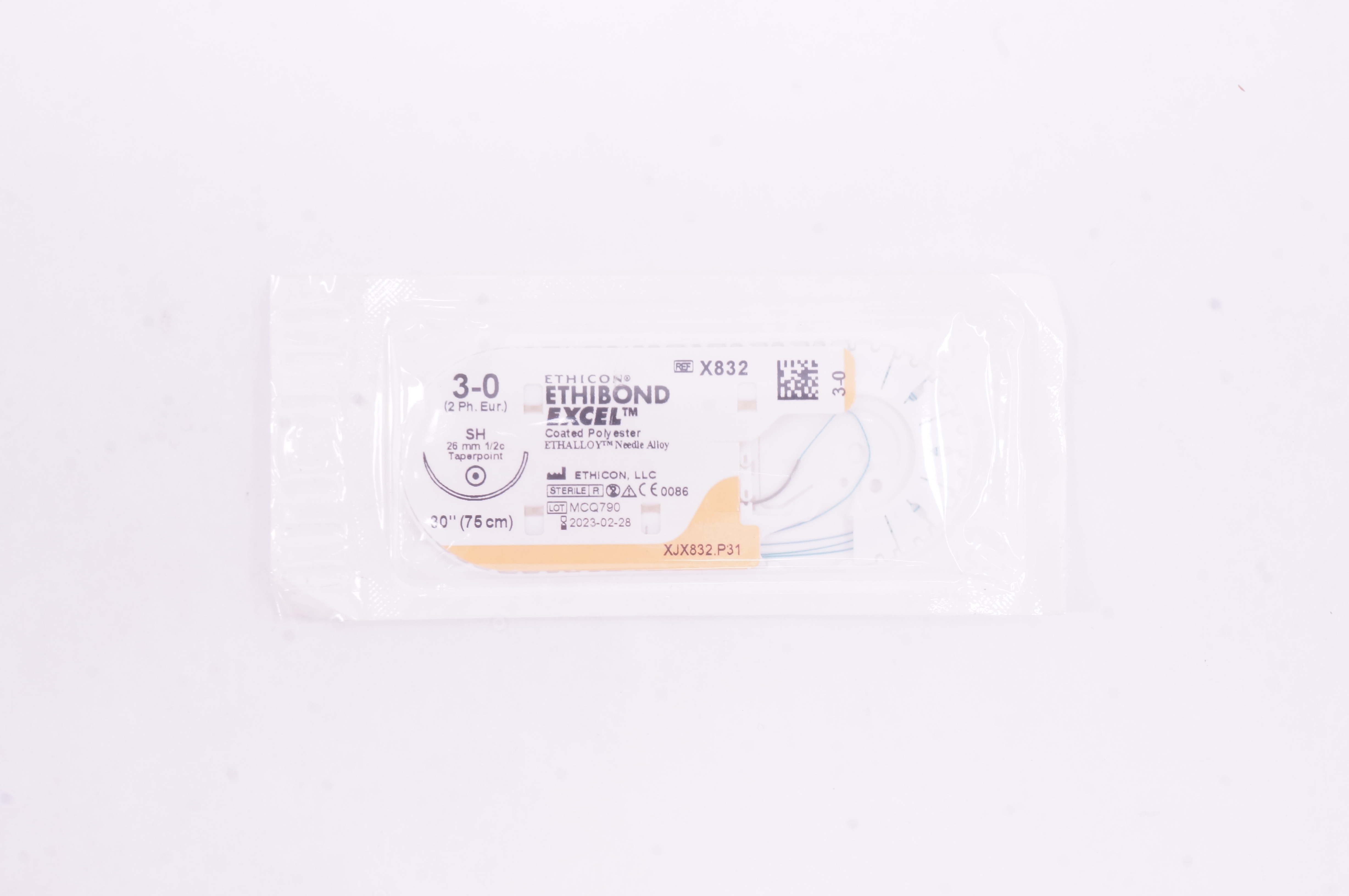 Ethicon X832 3-0 ETHIBOND EXCEL, SH, 26mm 1/2c Taperpoint, 30inch