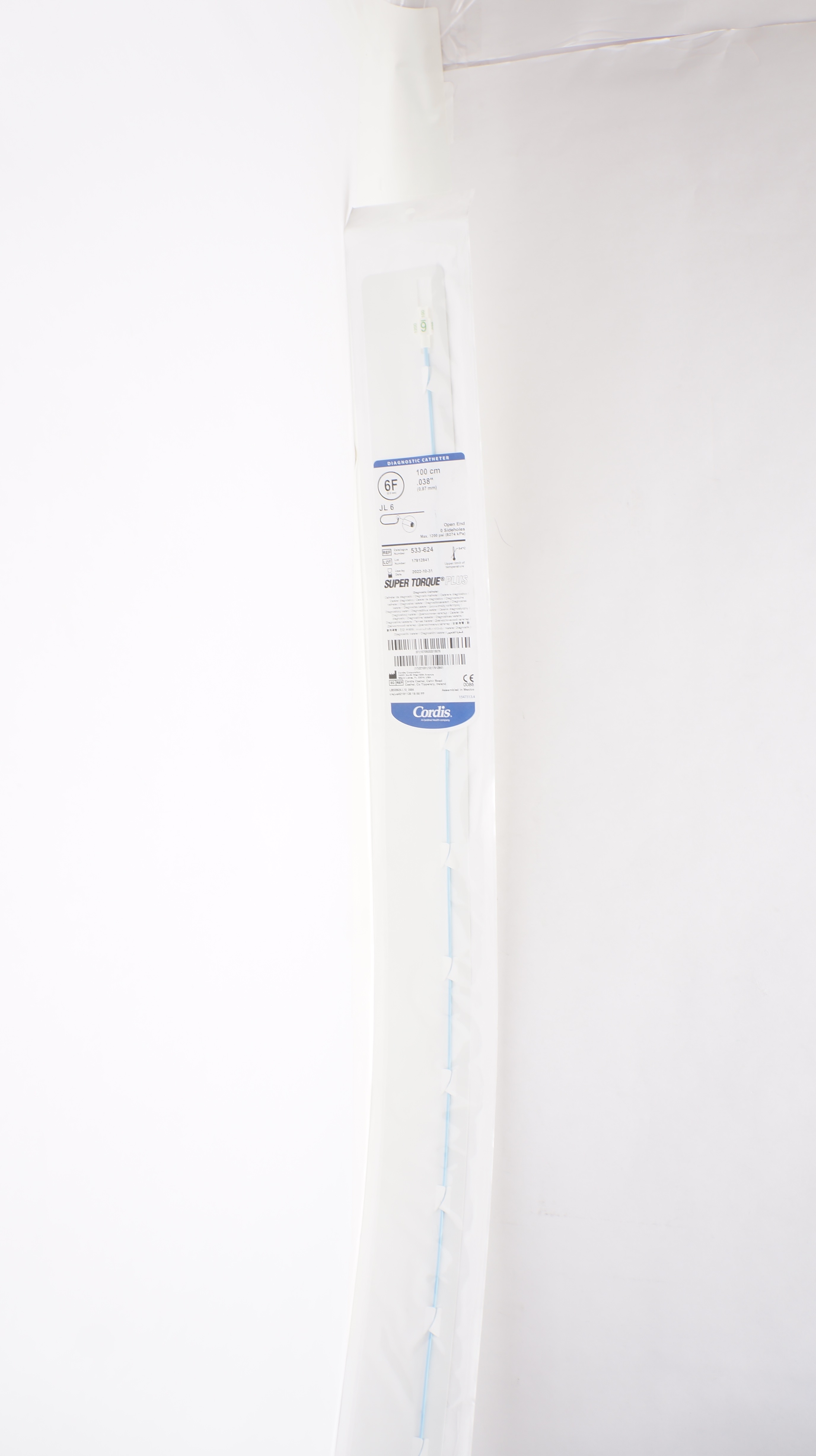 Cordis 533-624 Super Torque Diagnostic Cath. JL 6 6F x 100cm x .038 inch  (x)