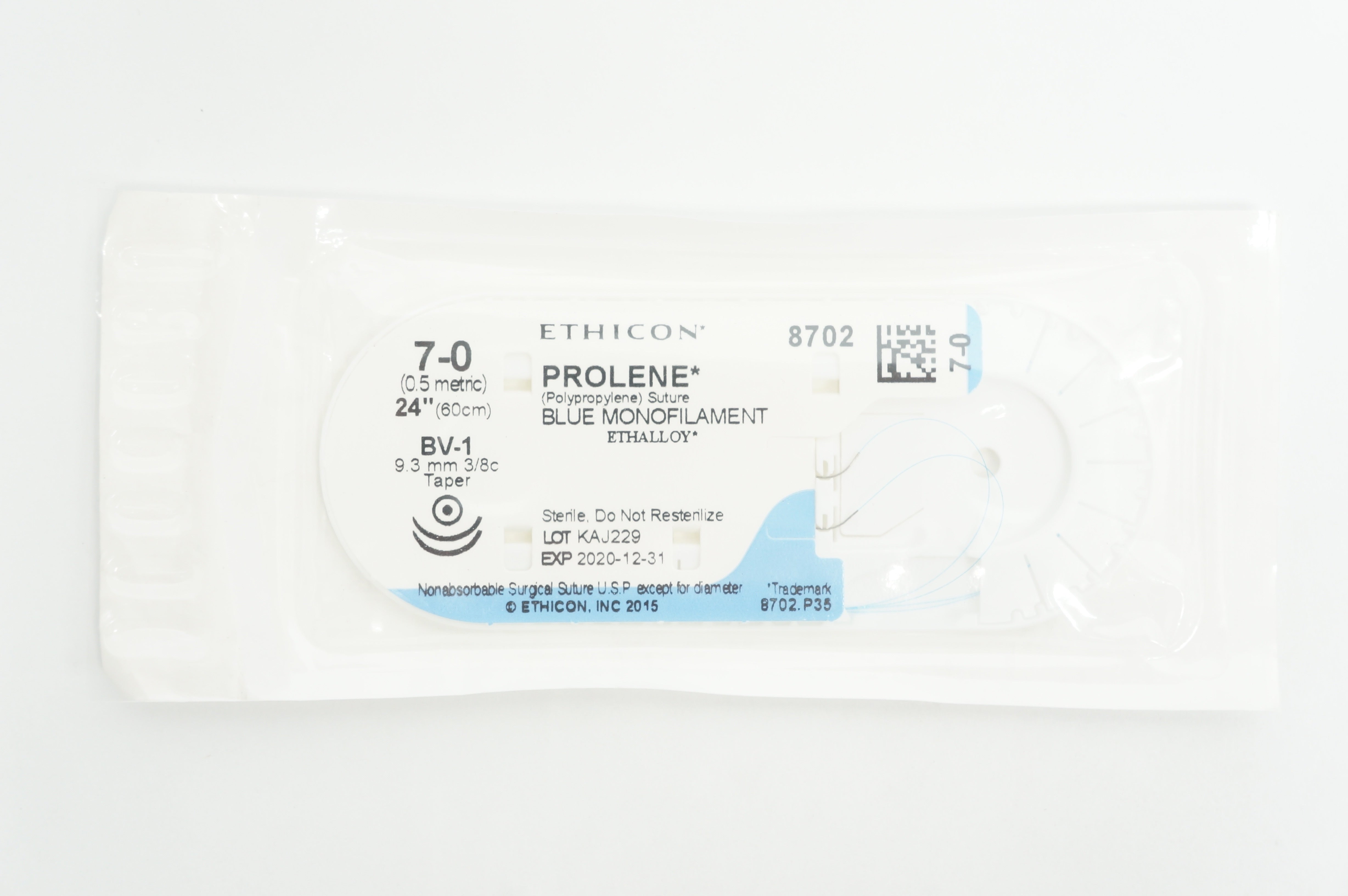 Ethicon 8702 7 -0 PROLENE BV-1, 9.3mm 3/8c Taper, 24inch (x)