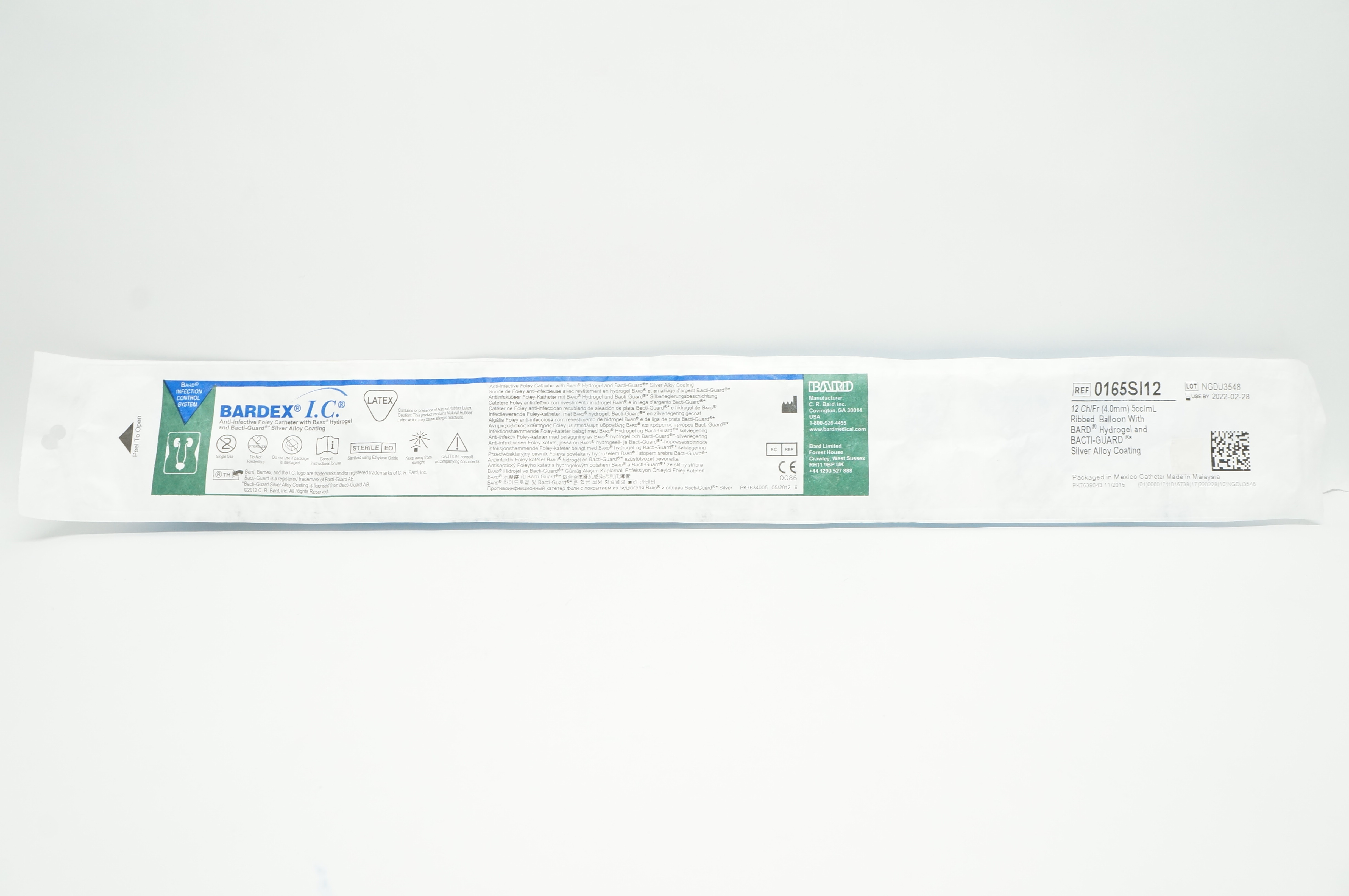 Bard 0165SI12 Bardex IC Anti-Infective Foley Cath. 12Fr. x 5cc
