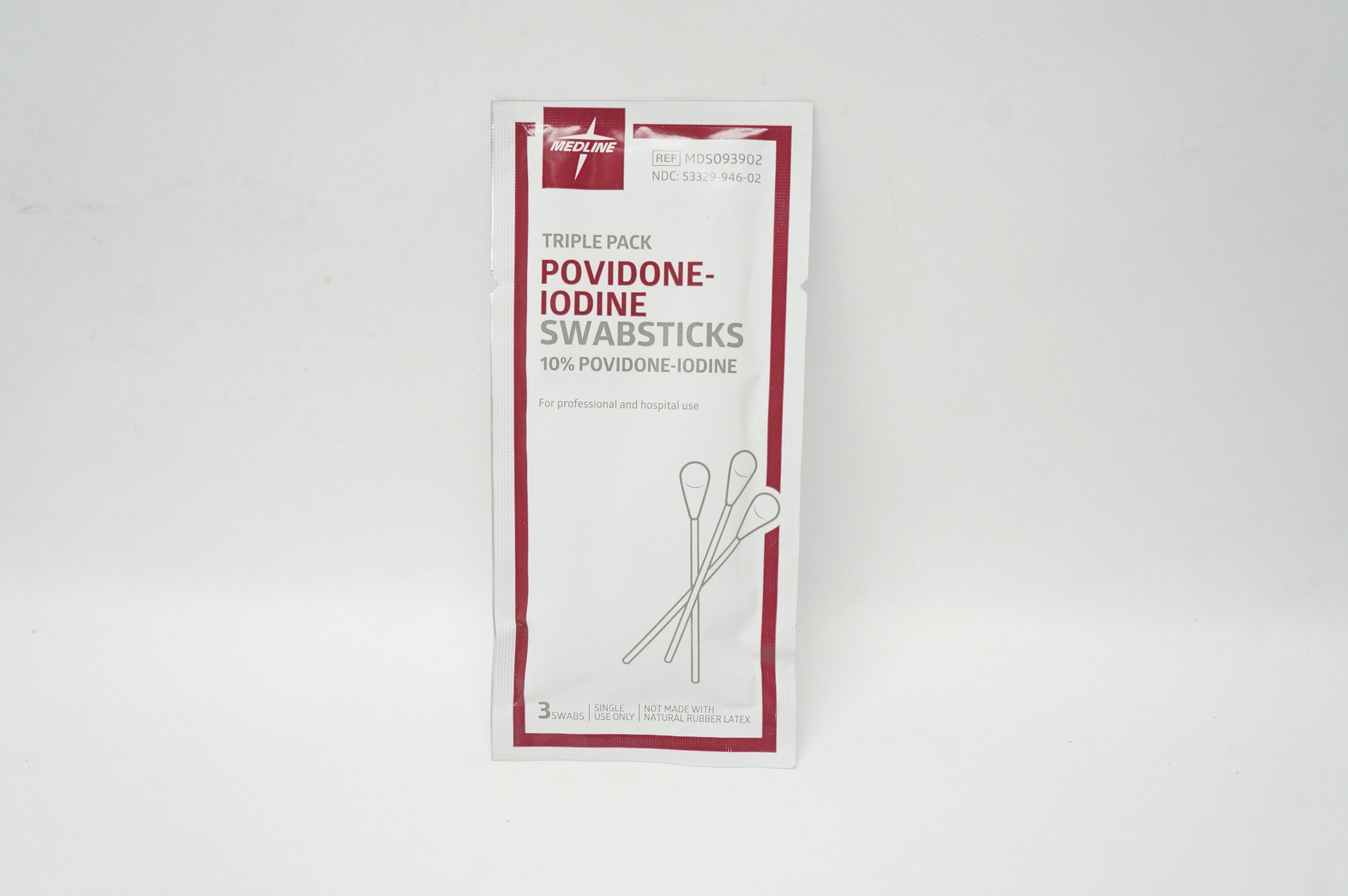 Medline MDS093902 Triple Pack 10% Povidone-Iodine Swabsticks - Pack of 3