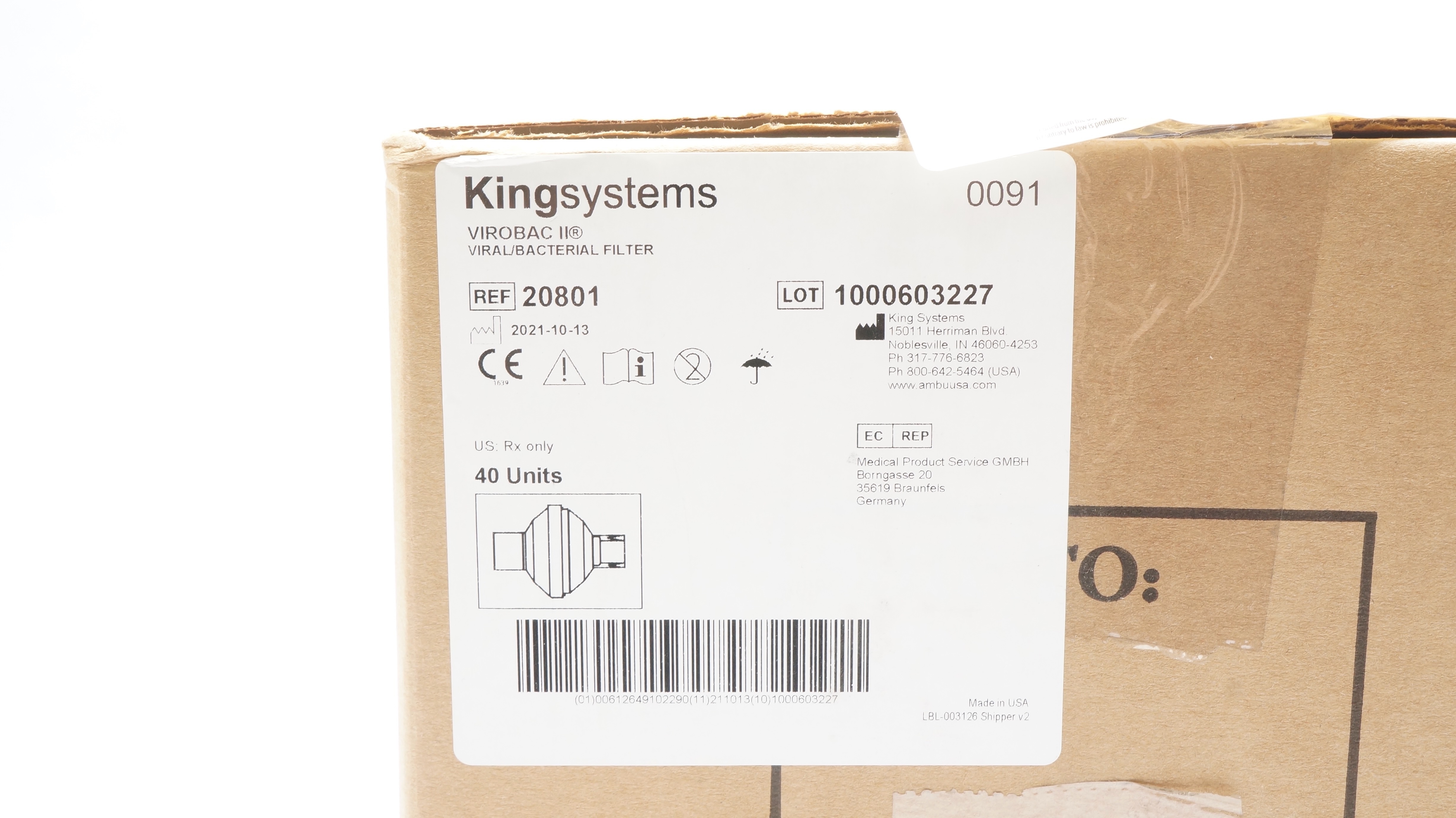 KingSystems 20801 Virobac II, Viral / Bacterial Filter - Box of 40