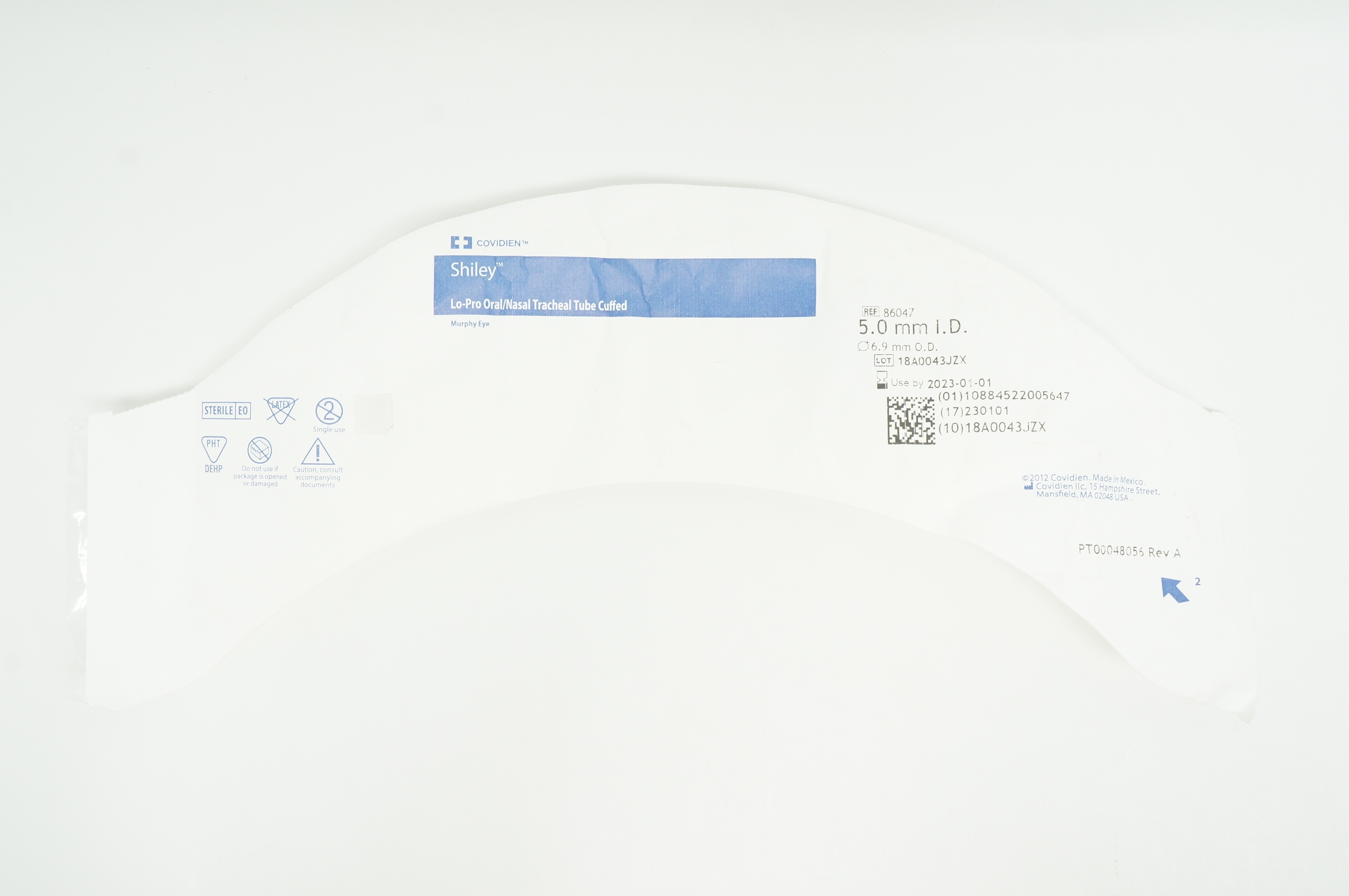 Covidien 86047 Shiley Lo-Pro Oral/Nasal Tracheal Tube Cuffed 5.0mm ID x 6.9mm OD