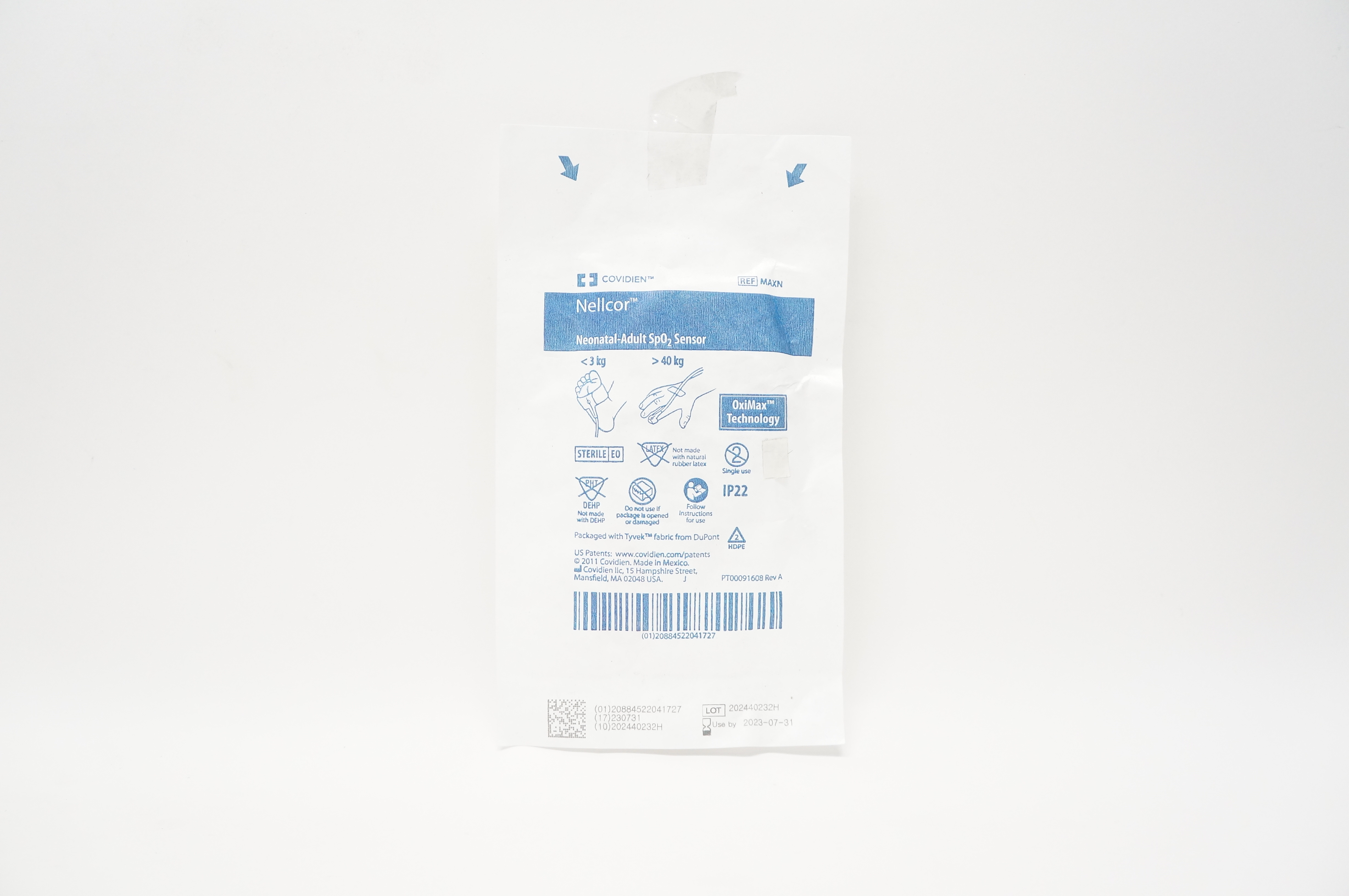 Covidien MAXNR Nellcor OxiMax Technology Neonatal-Adult SpO2 Sensor <3kg, >40kg