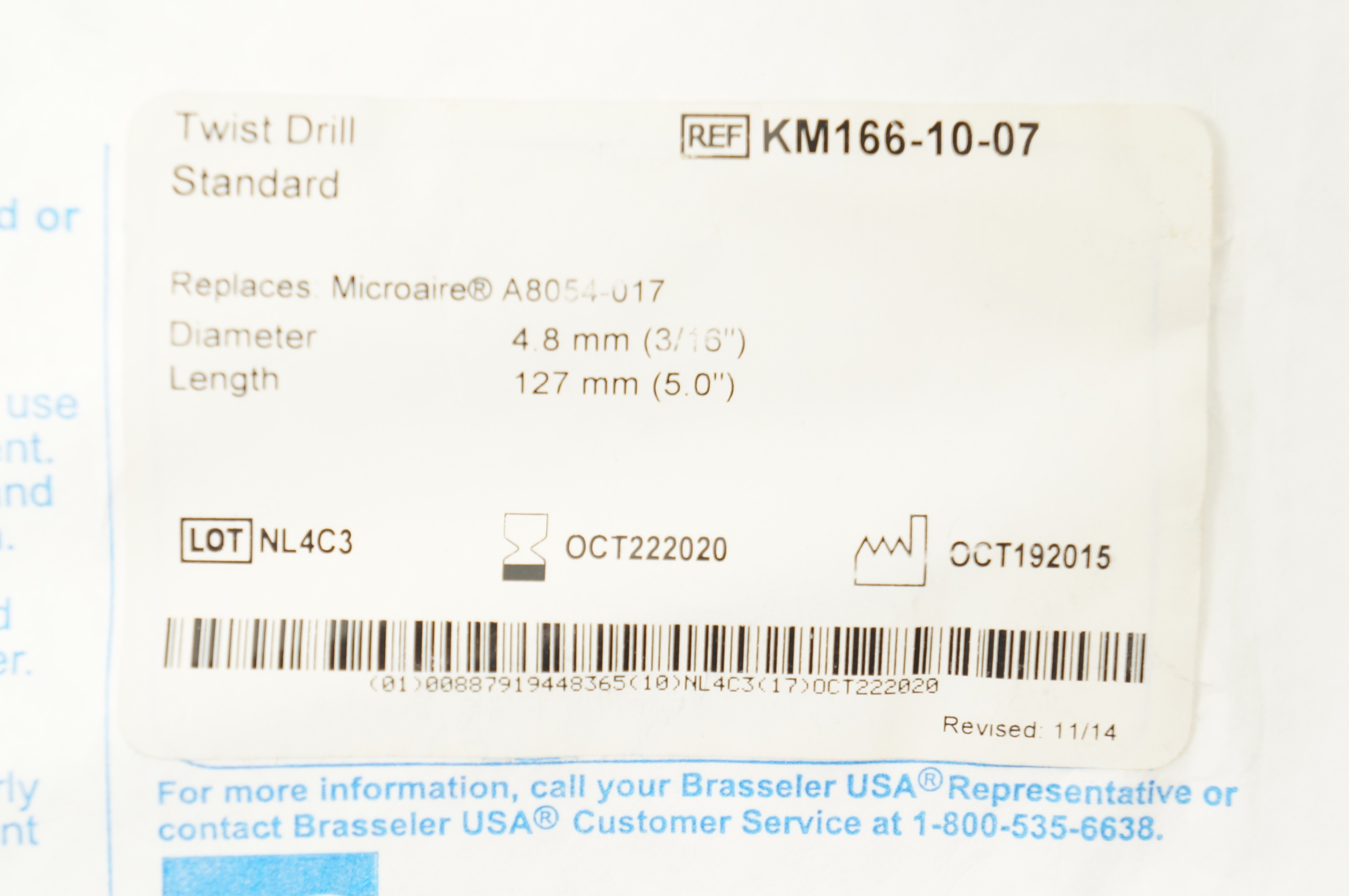 Brasseler KM166-10-07 Twist Drill Standard 3/16 inch x 5.0 inch (x)