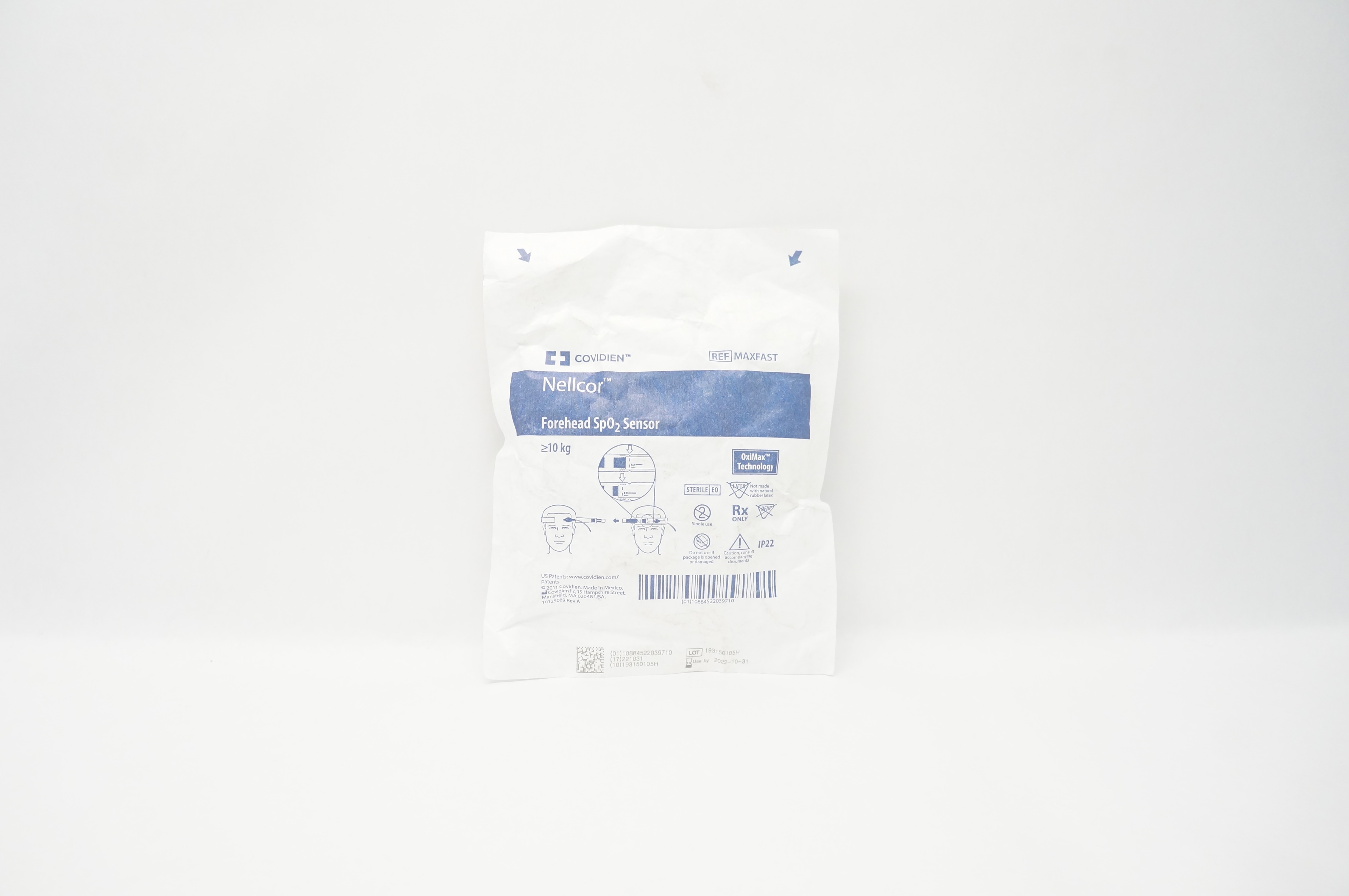 Covidien MAXFAST Nellcor Forehead SP02 Sensor OxiMax Technology ≥ 10 kg